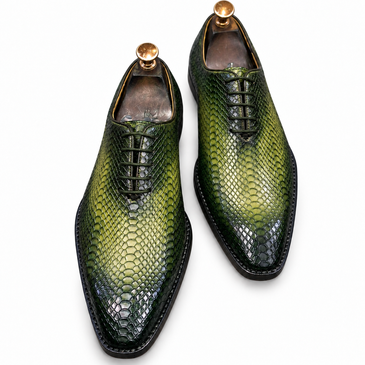 Emerald Crocodile-Embossed Oxford Shoes