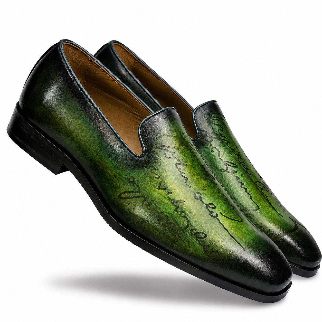Emerald Script Hand-Painted Leather Loafers