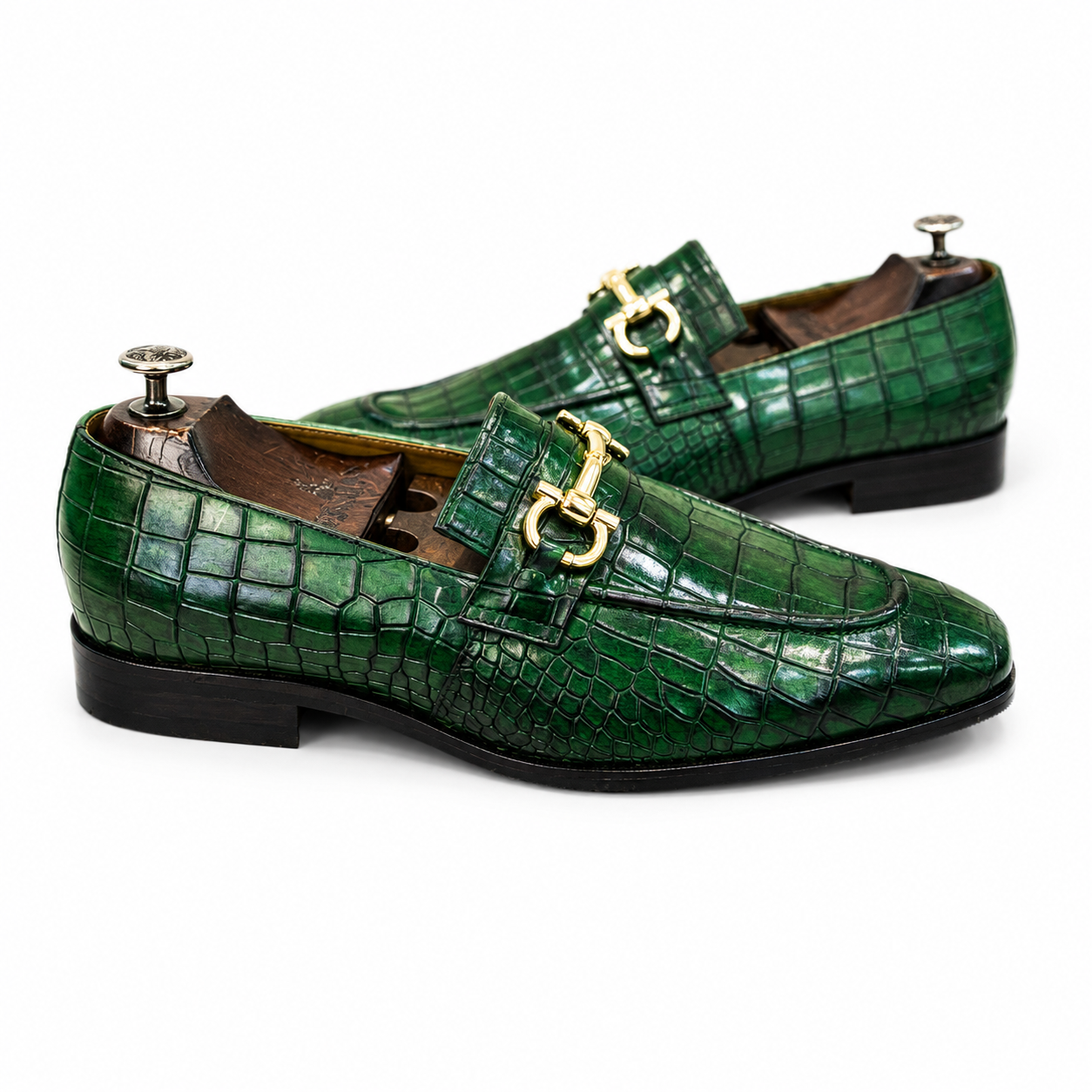 Emerald Croc Horsebit Loafers – Green