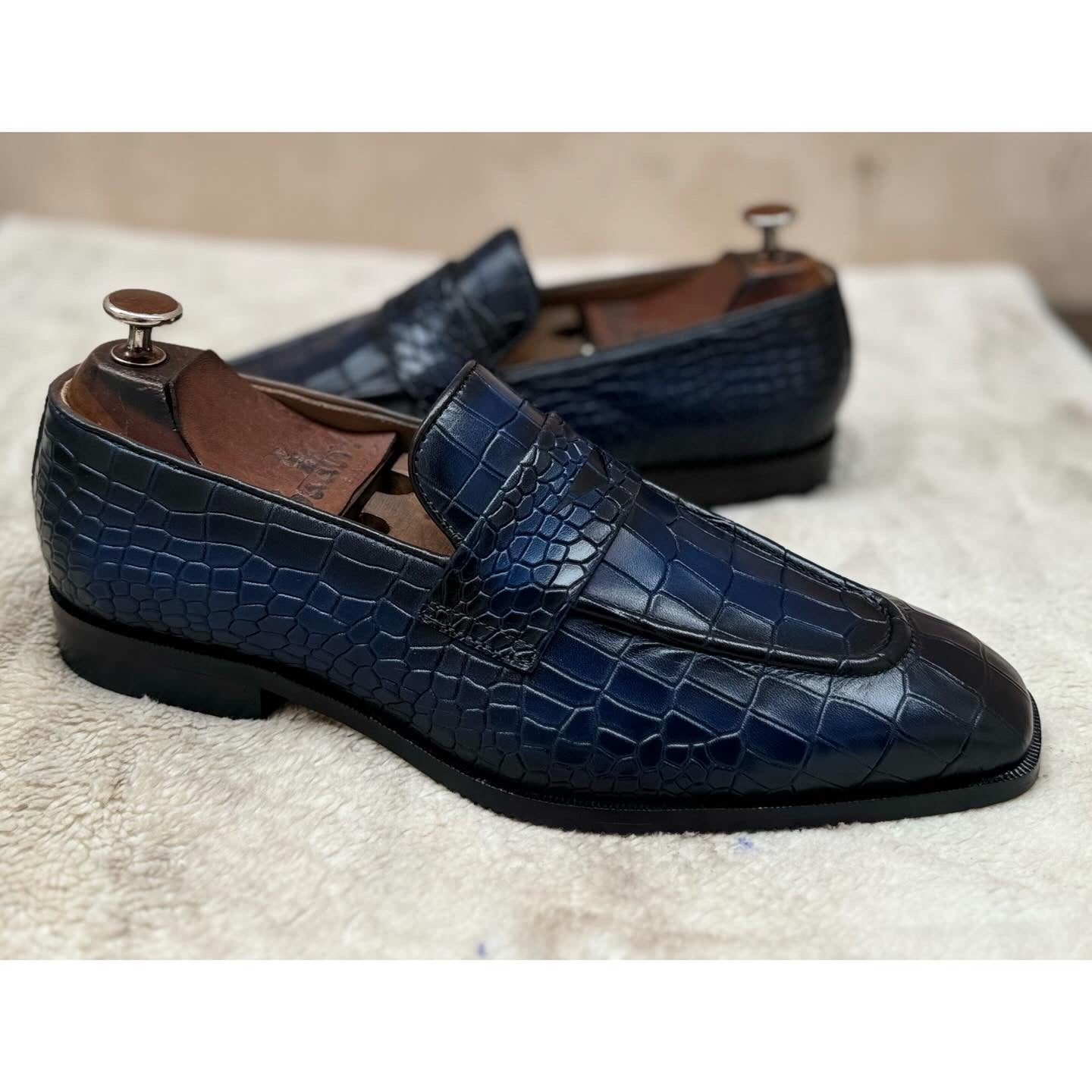 Penny Loafers Hand Patina Blue