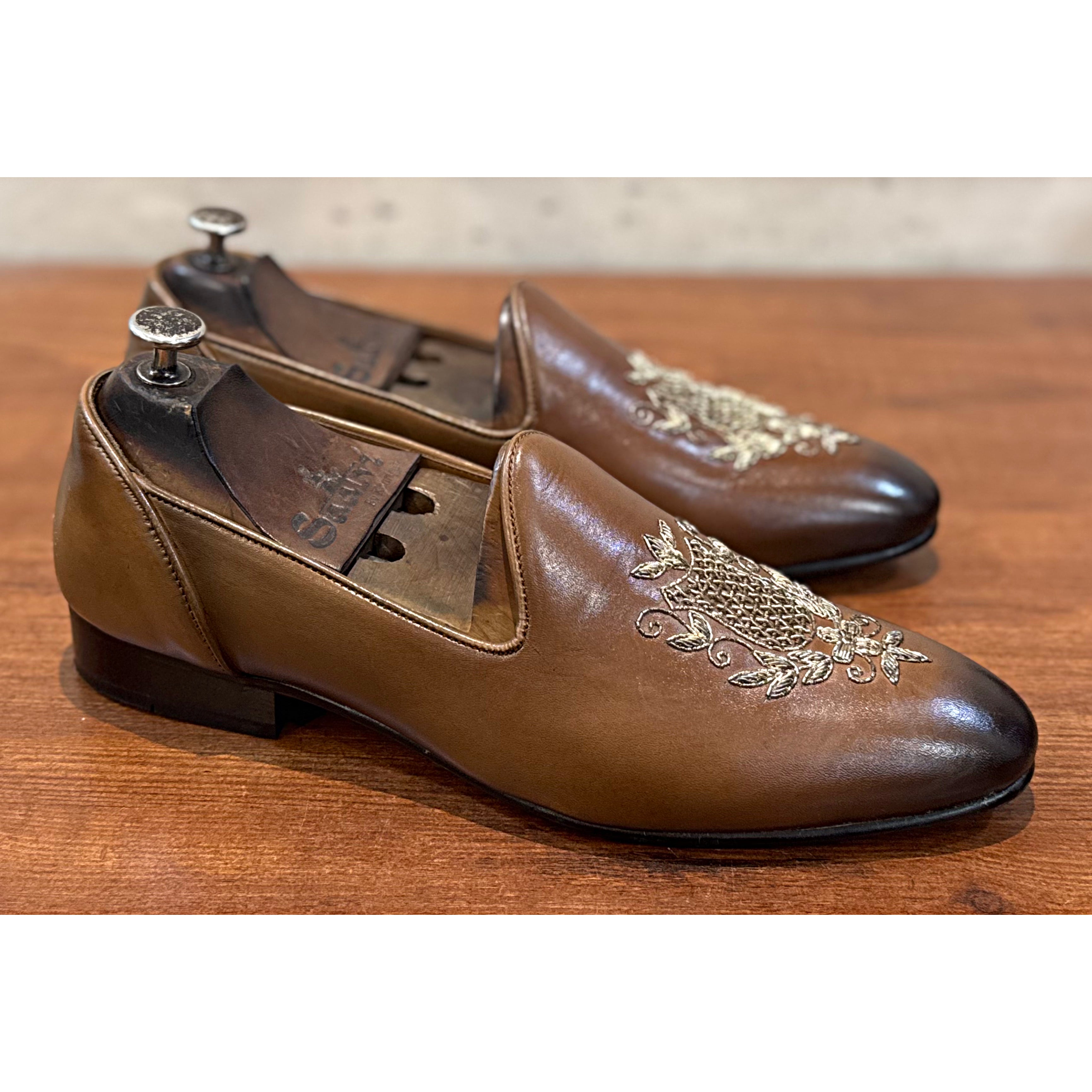 Tan Embroidery Slipons