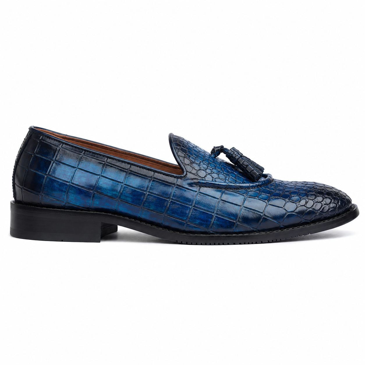 The Riviera Azure – Navy Croc Tassel Loafers