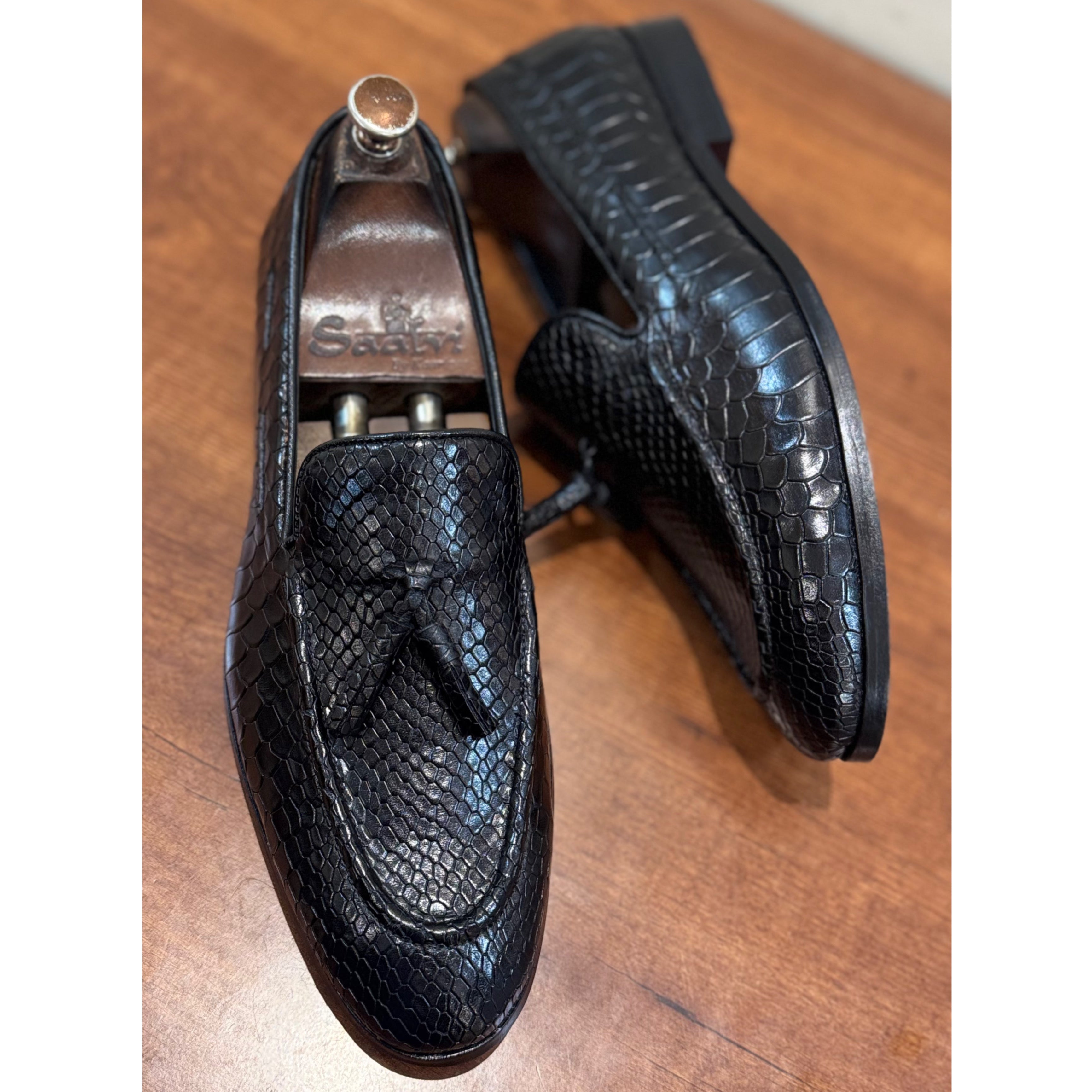 Python Embossed Loafers With Tassles