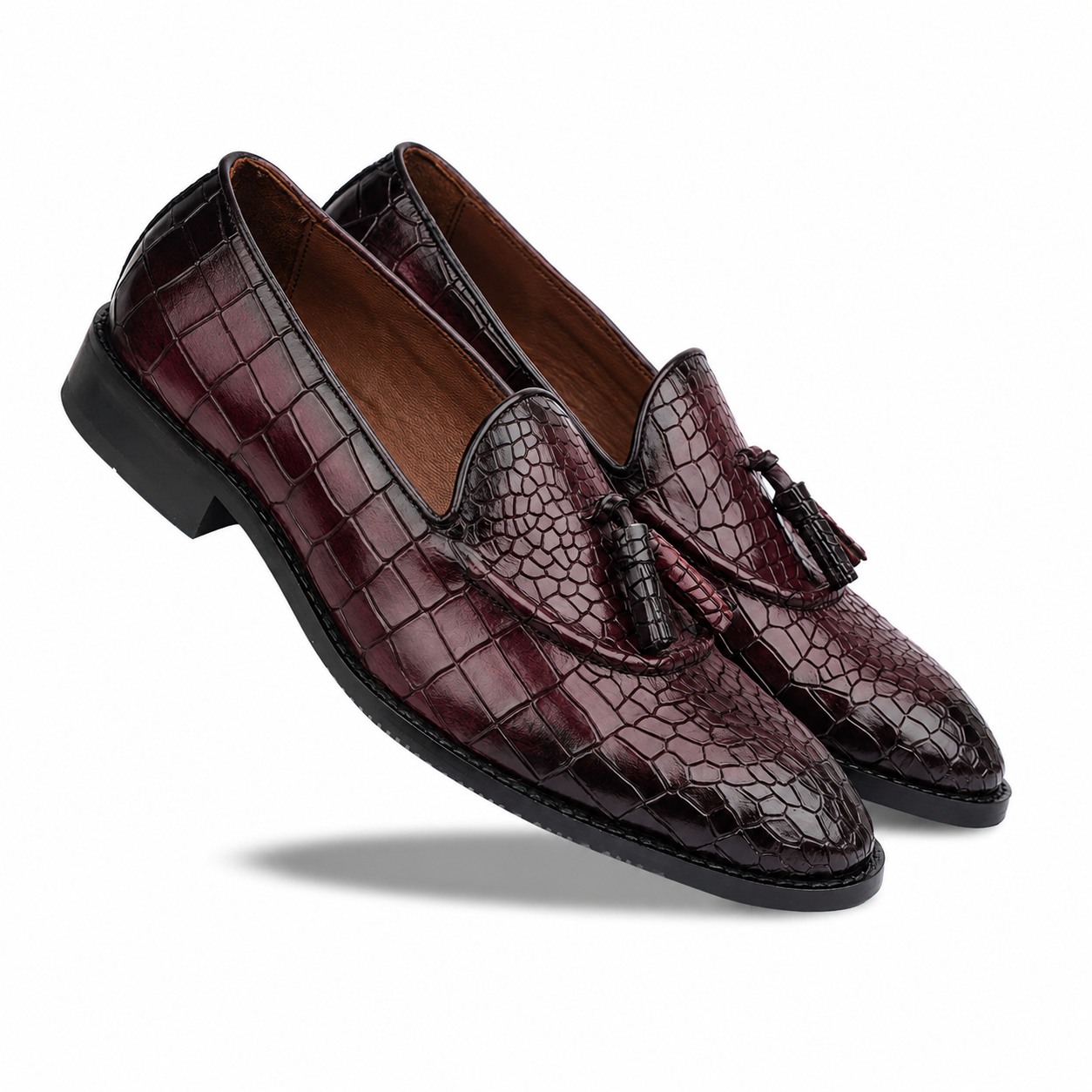 The Bordeaux Royale – Burgundy Croc Tassel Loafers