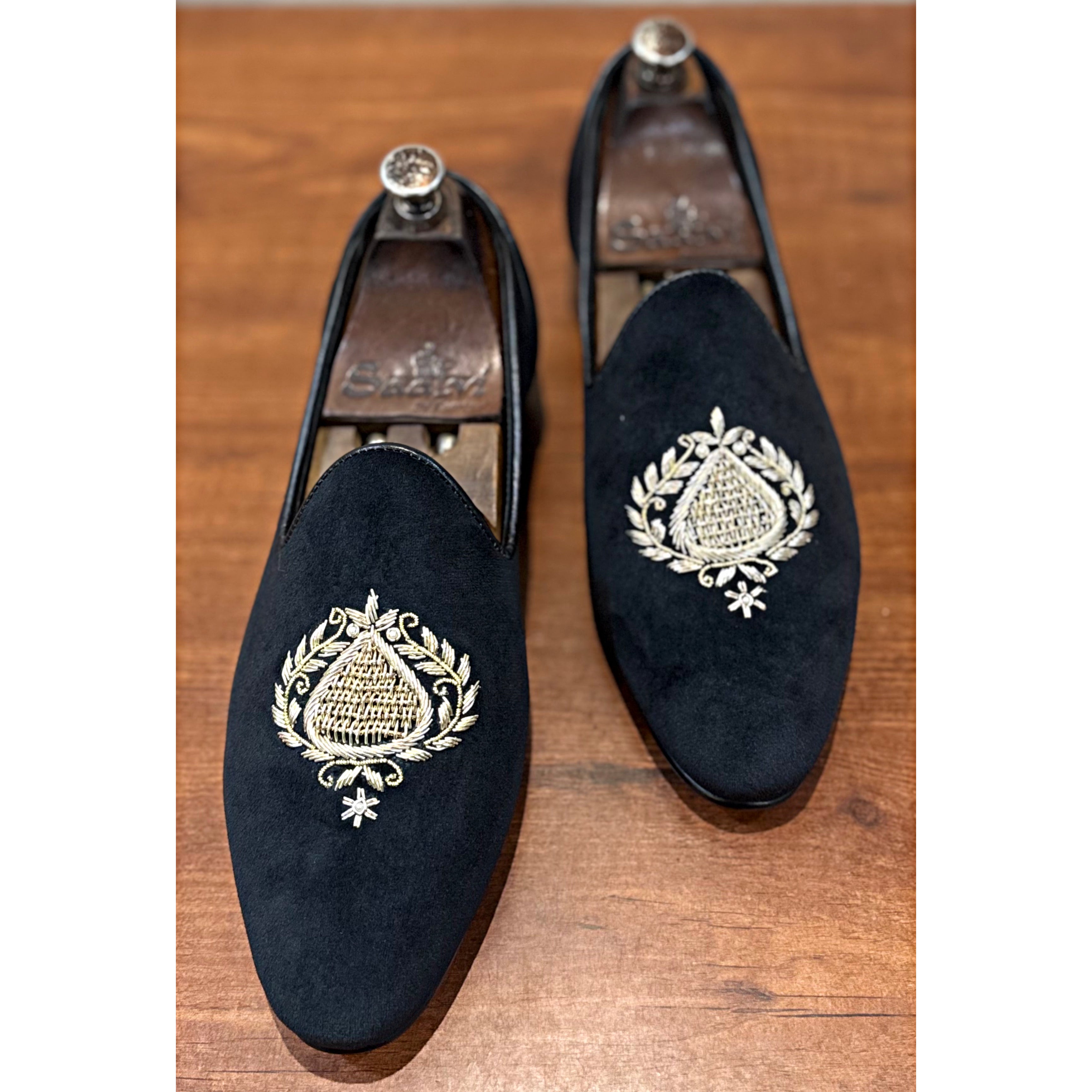 Black Embroidery Slipons