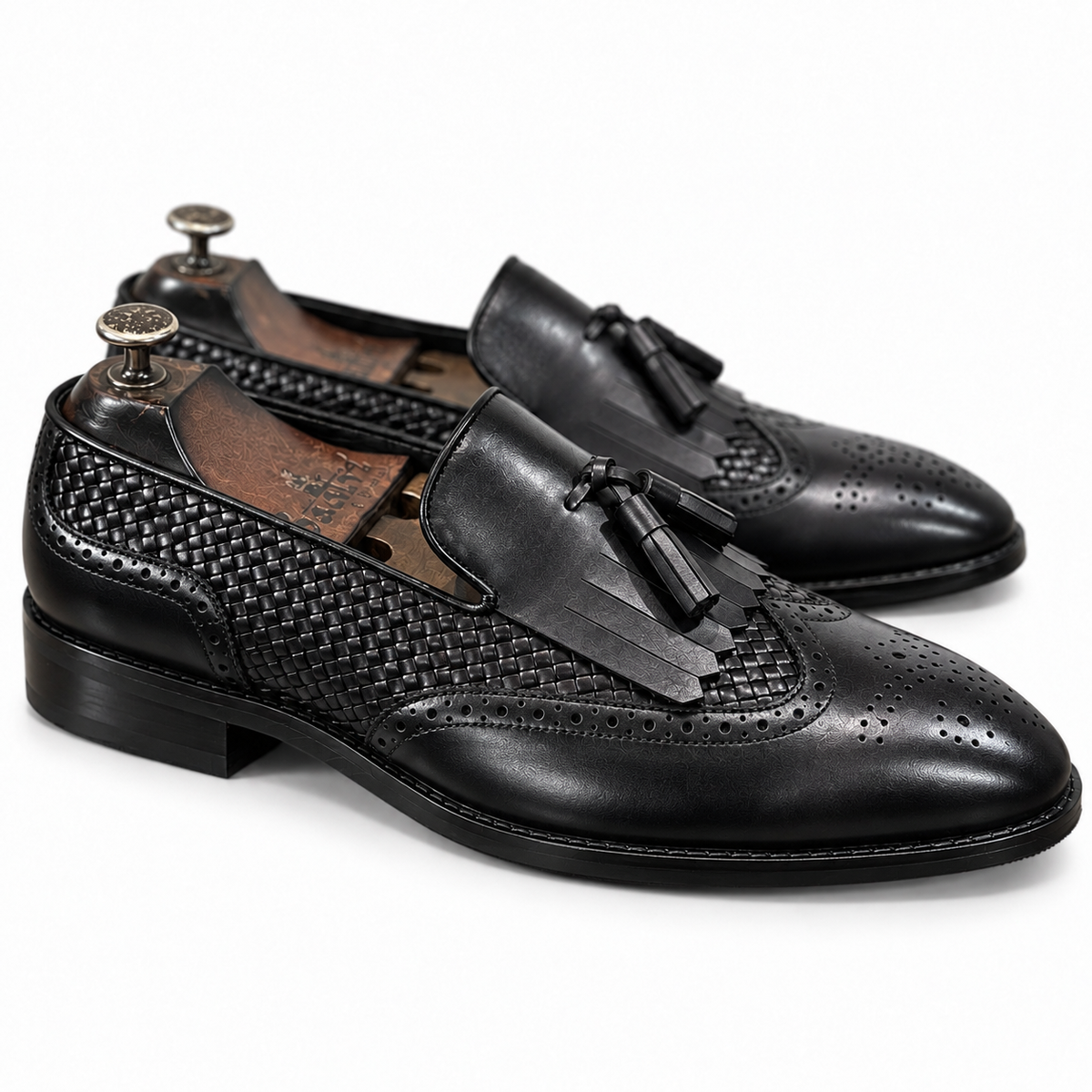 Noir Sovereign Woven Kiltie Tassel Loafers
