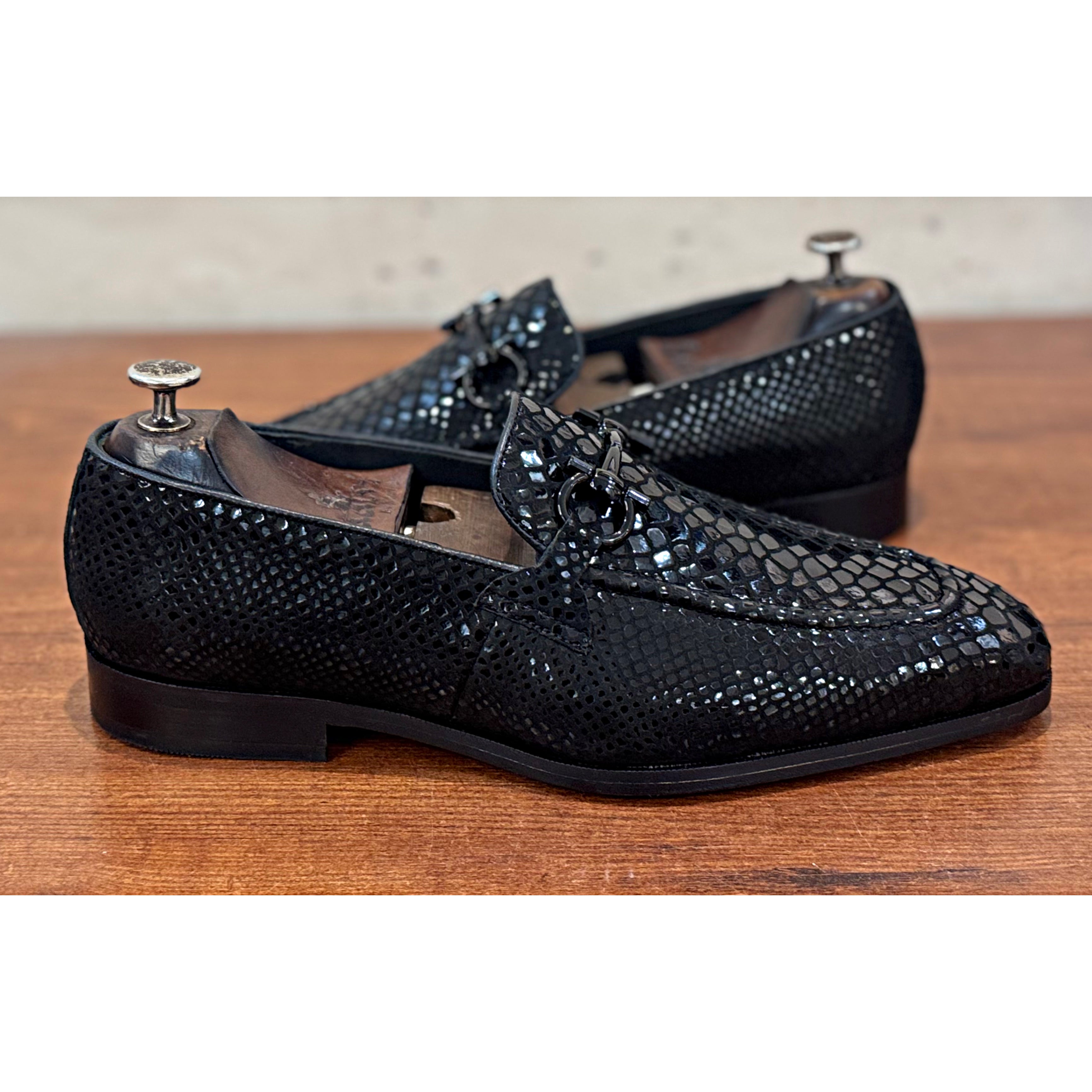 Black Snake Foil Loafers Black Buckle