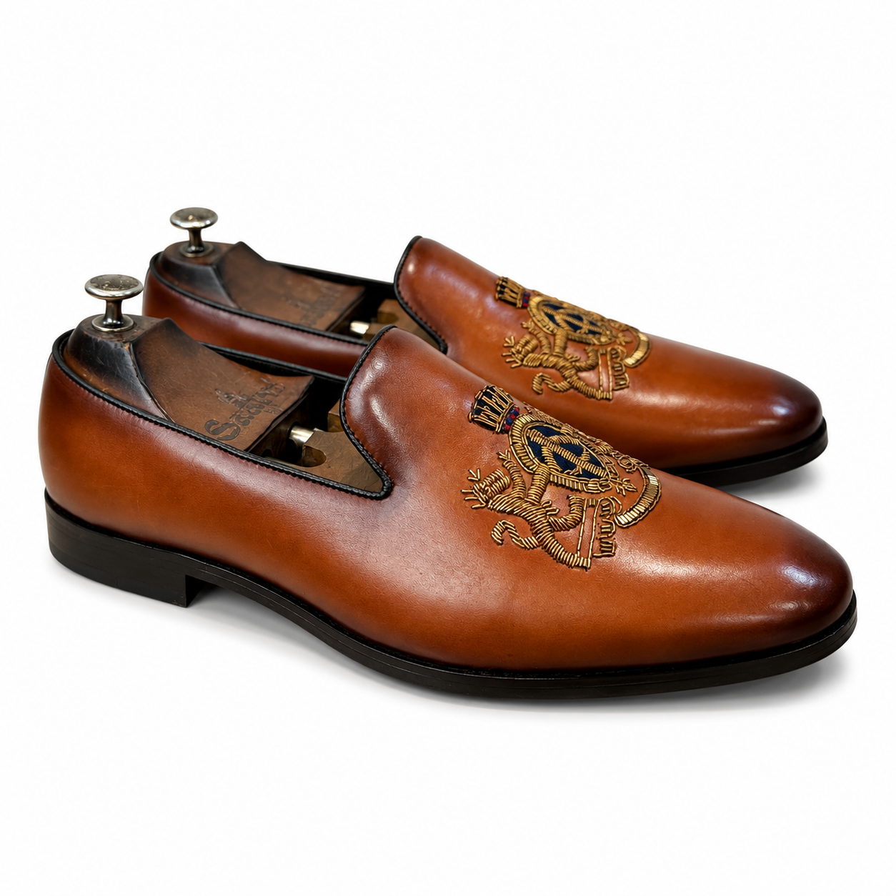 Royal Hand Zardosi Slip-Ons – Tan