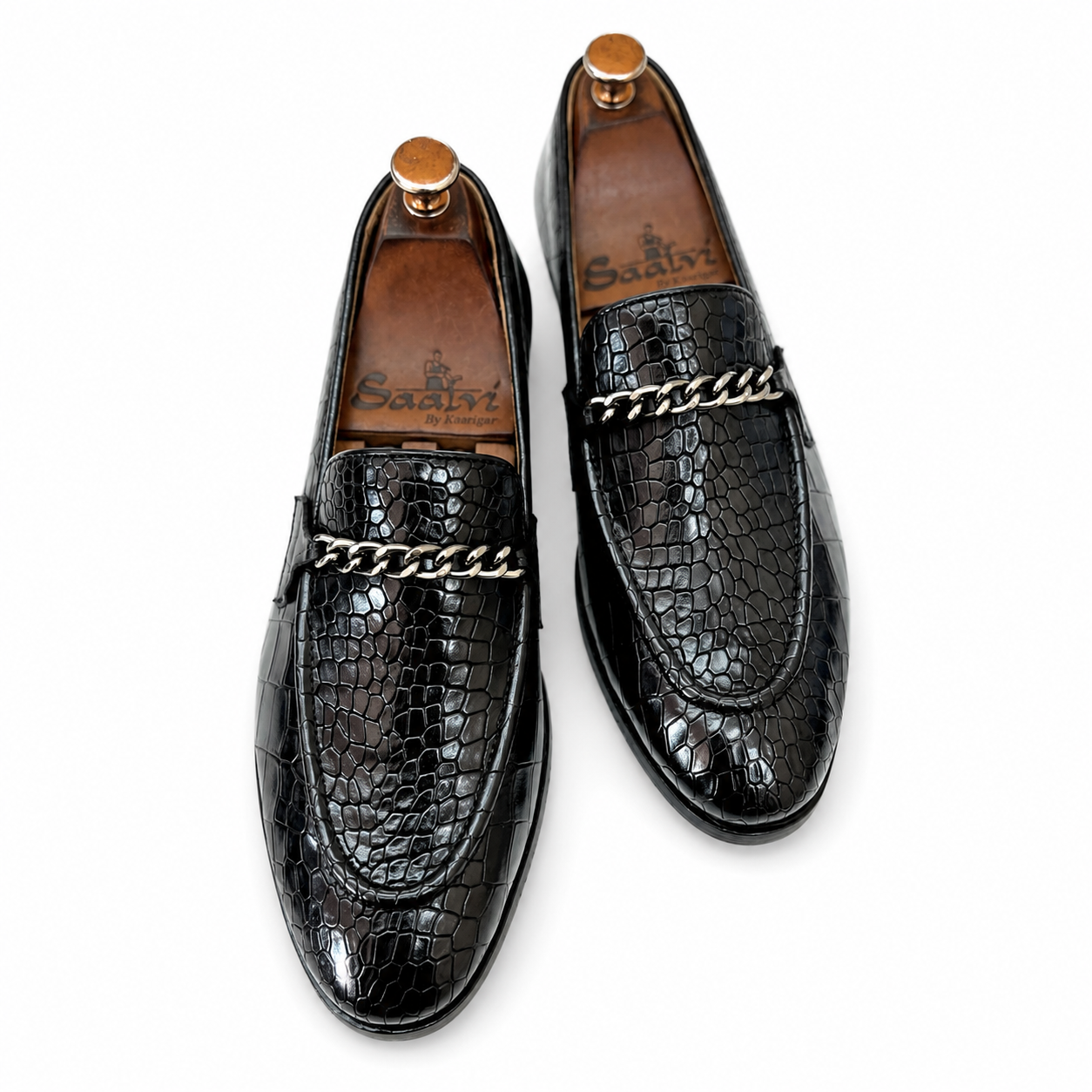Croco Loafers With Chain Black