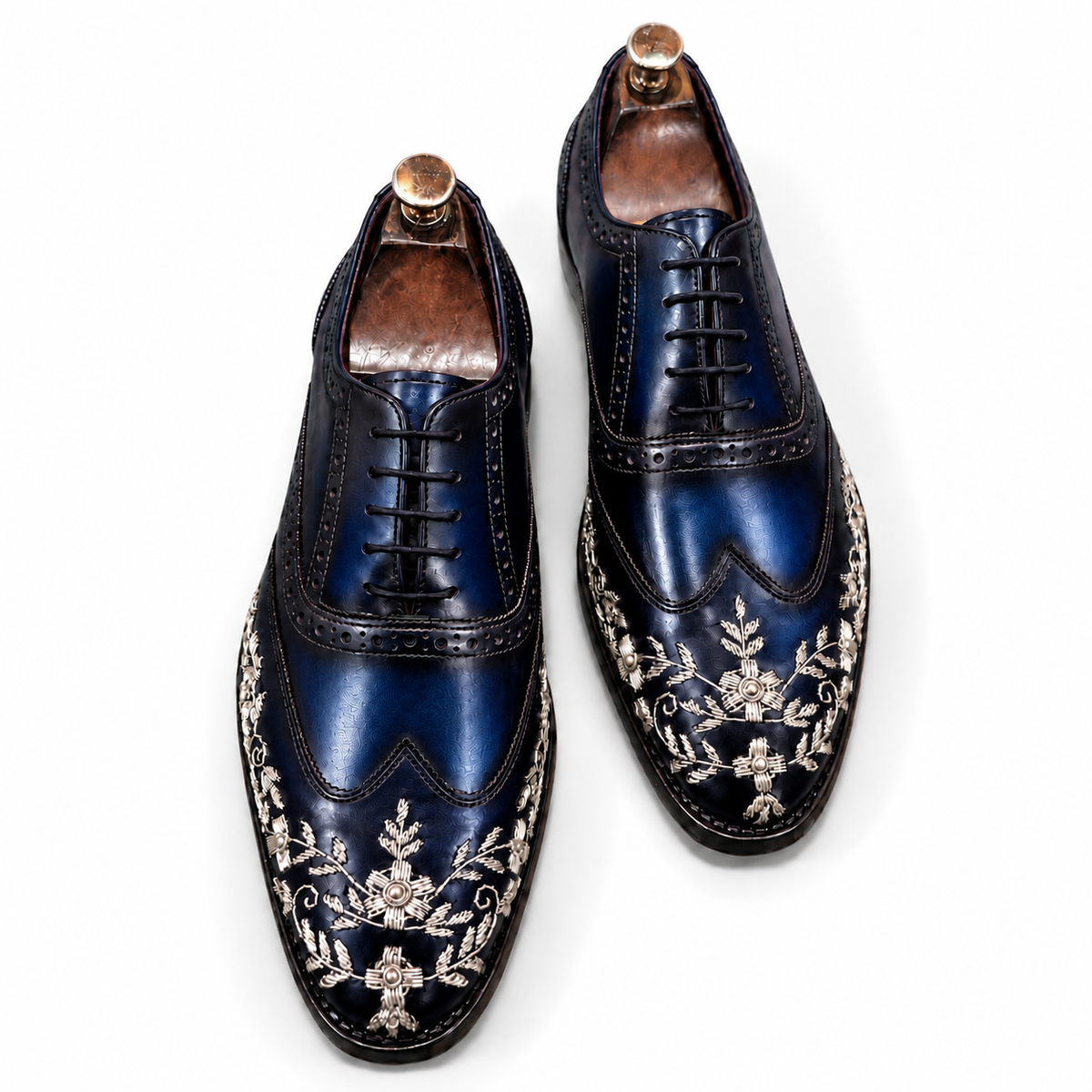 Sapphire Regalia — Blue Embroidered Wingtip Oxford