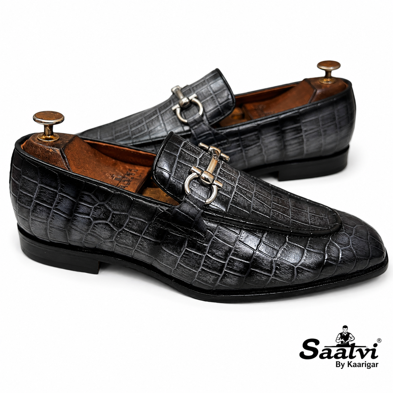 Grey Croco Loafers With Buckle