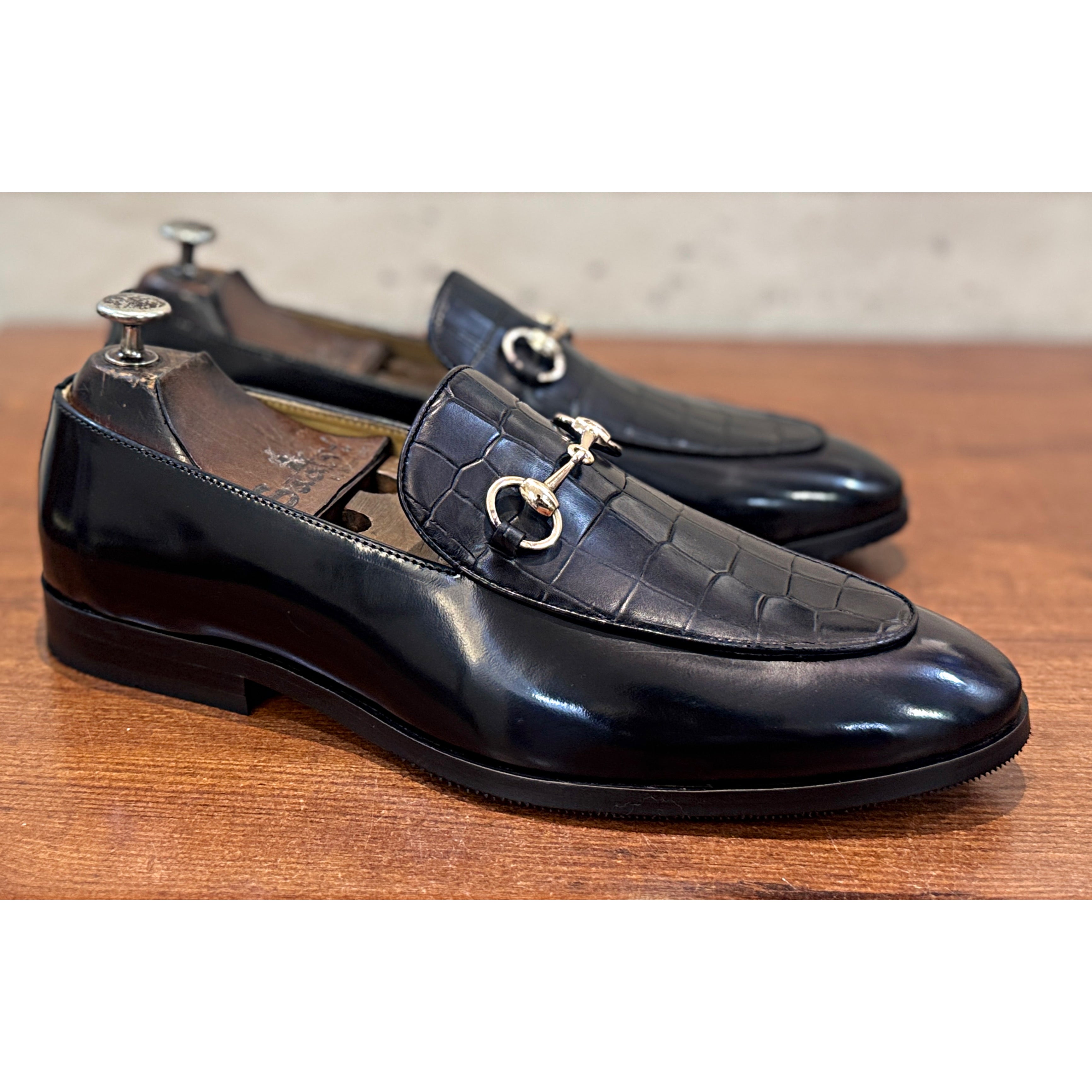 The Obsidian Croco Horsebit – Black Patent Luxury Loafers