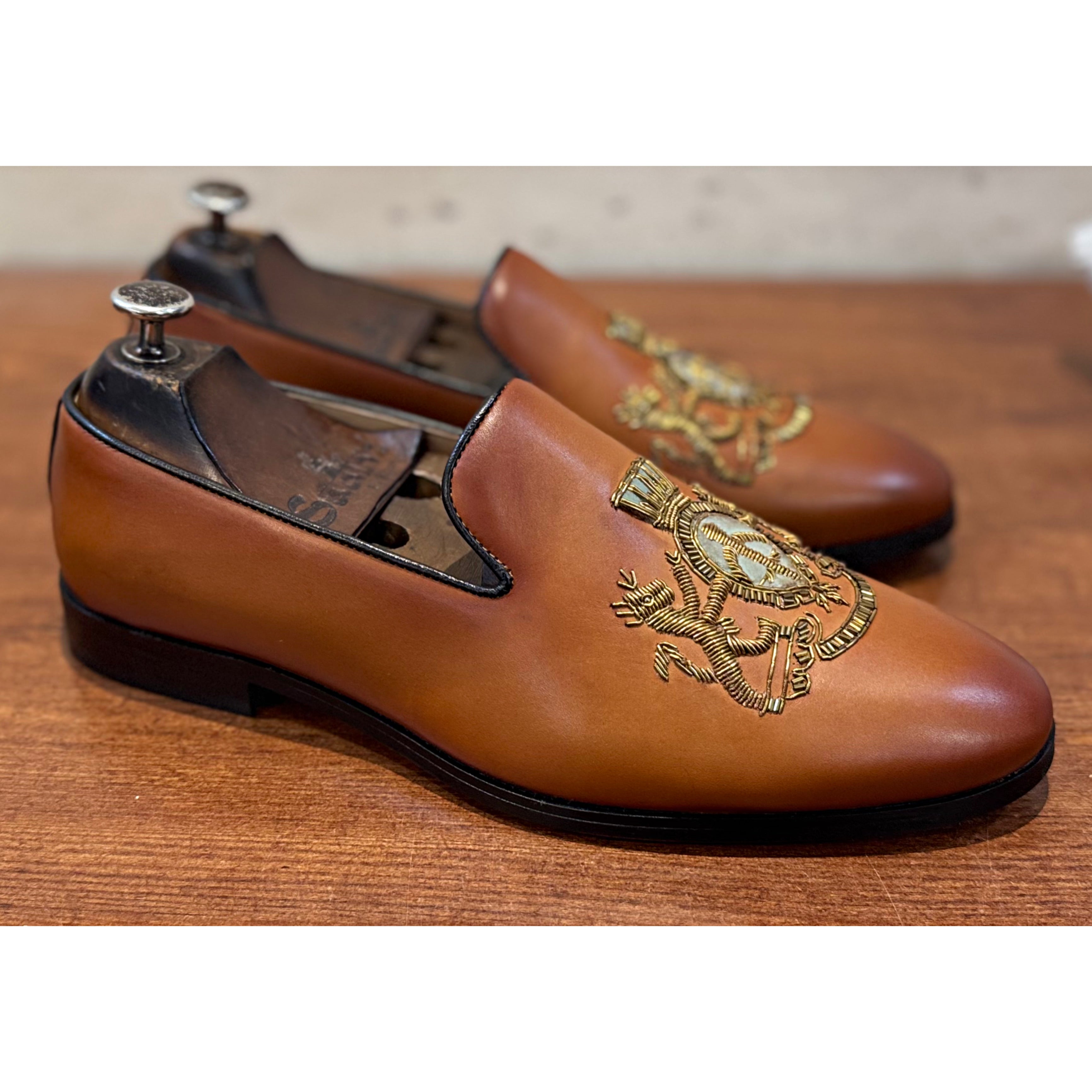 Royal Hand Zardosi Slipons Green