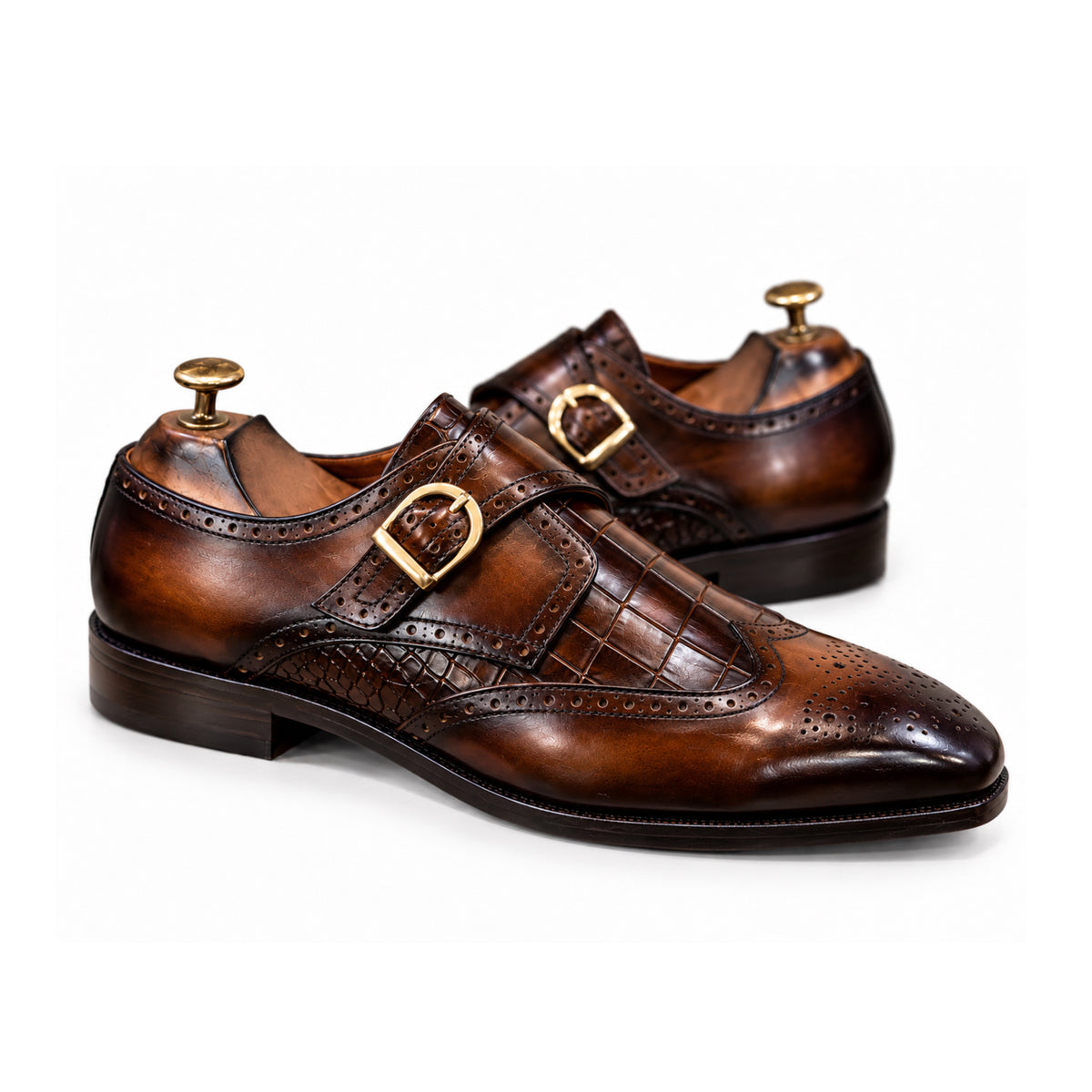 Regal Cognac Hand-Patina Single Monk Brogue Shoes