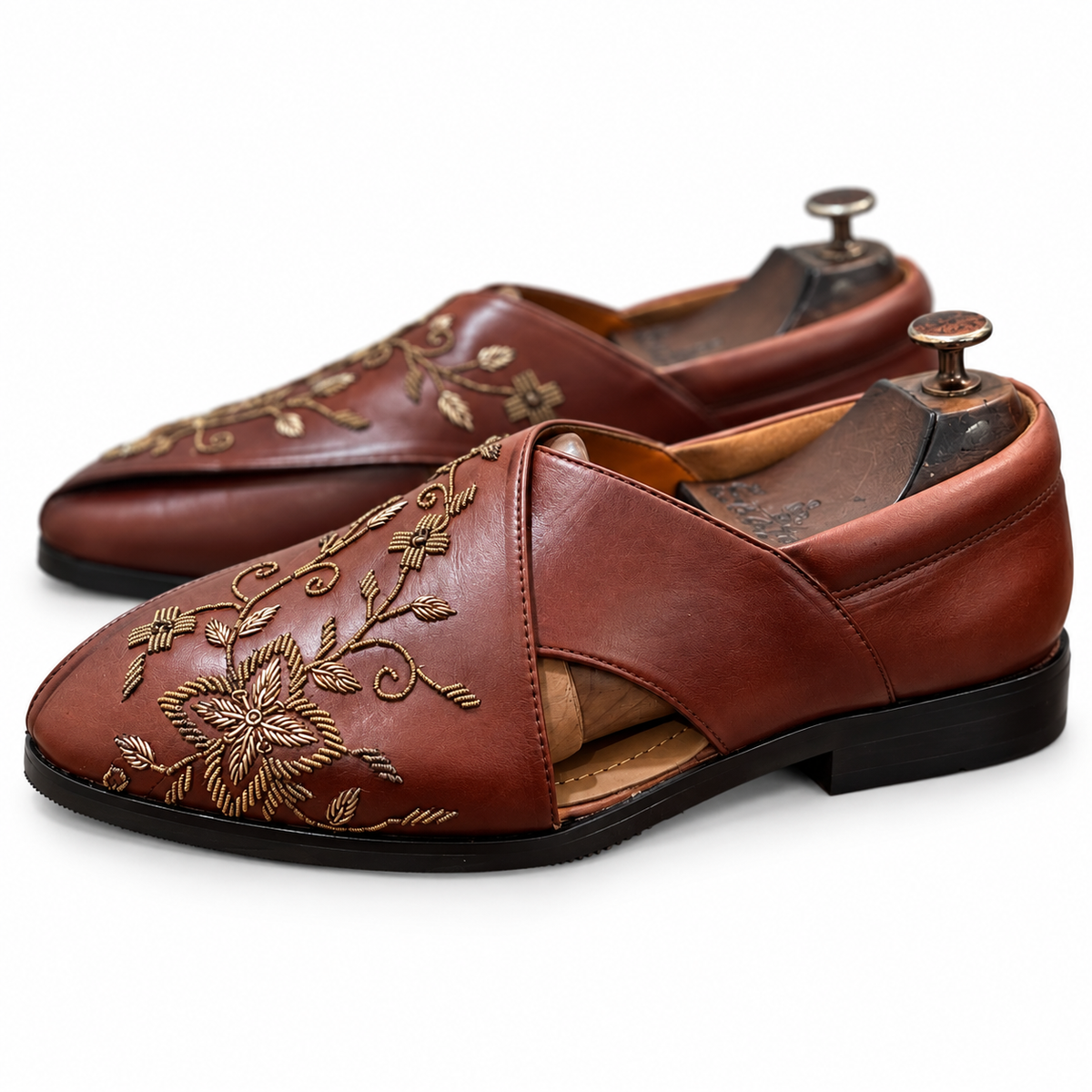 Brown Gold Embroidered Peshwari Sandals