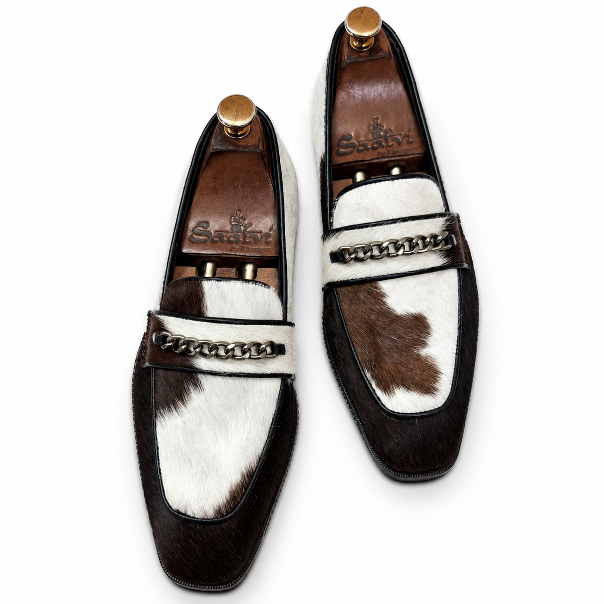 Hairon Leather Loafers With Black Metal Chain
