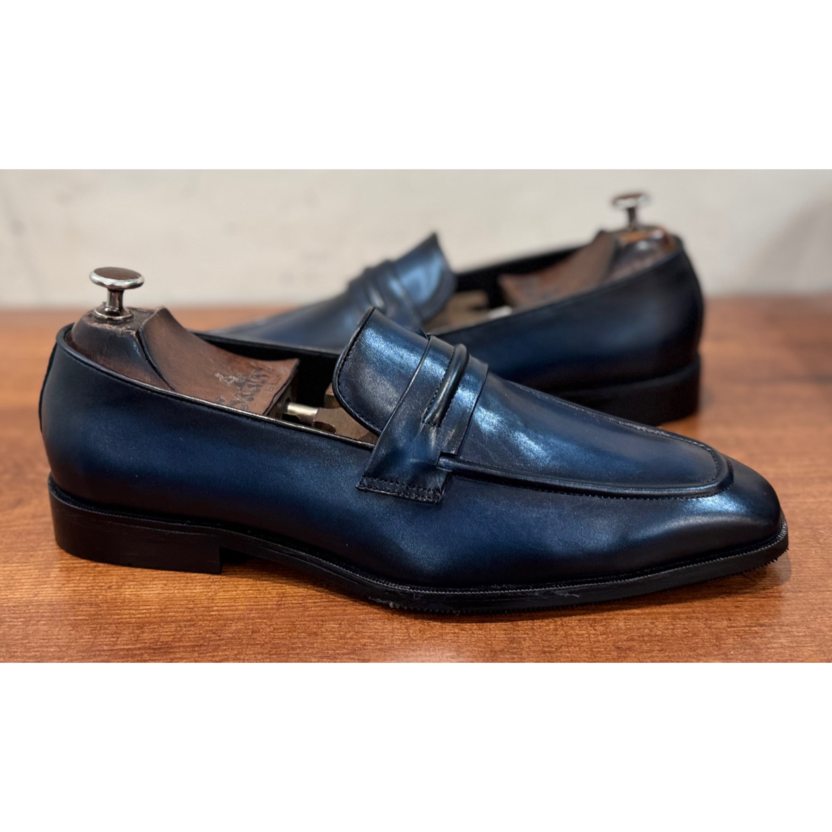 Blue Hand Finished Penny Loafers