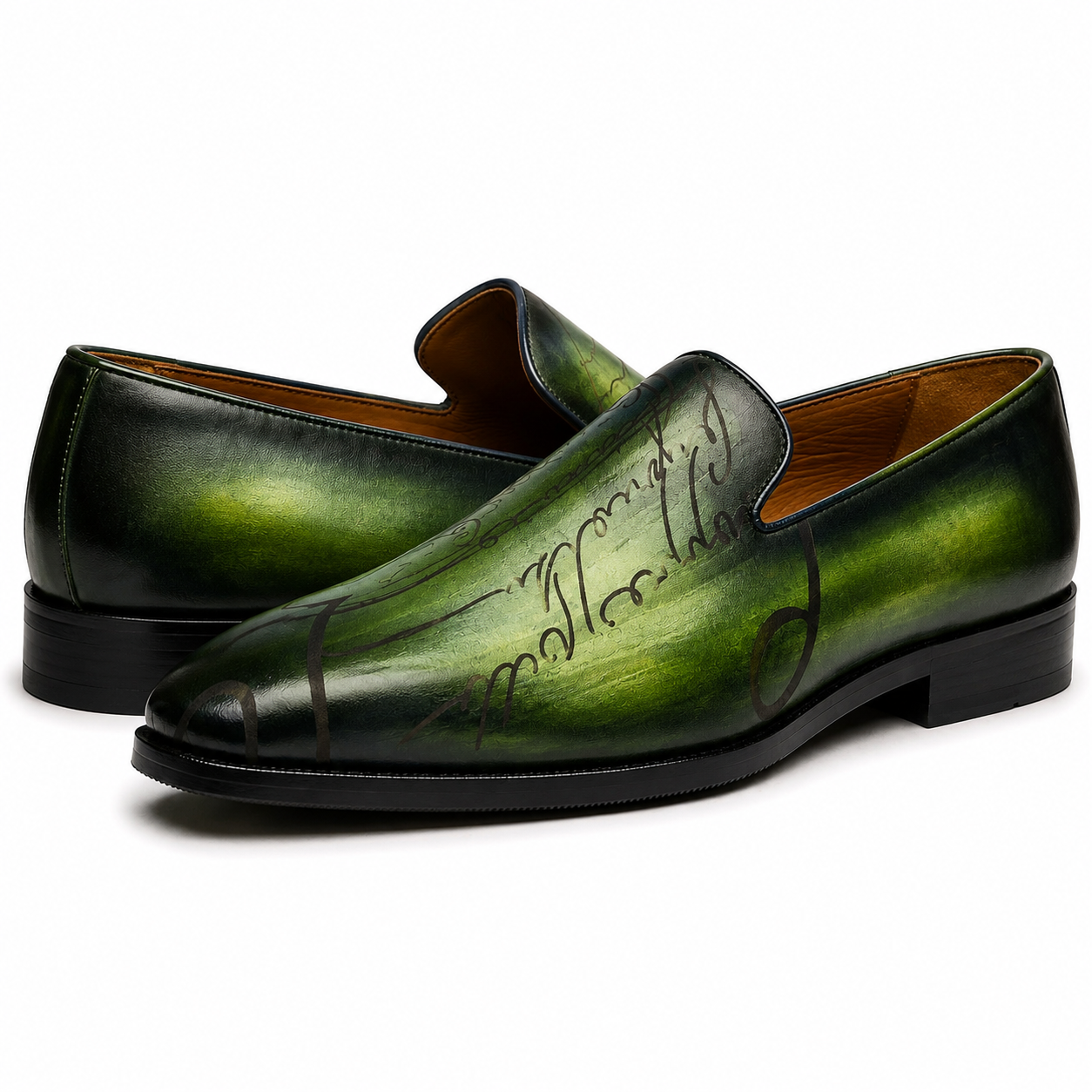 Emerald Script Hand-Painted Leather Loafers