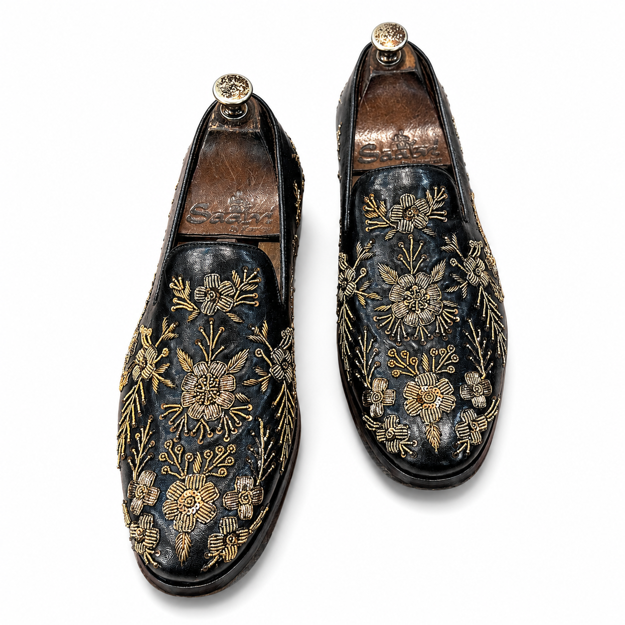 Royal Noir Gold Embroidered Loafers