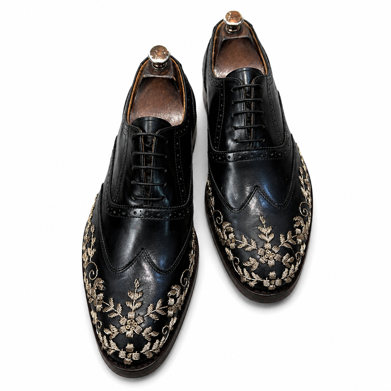 Golden Zardosi Wingtip Black Lace ups