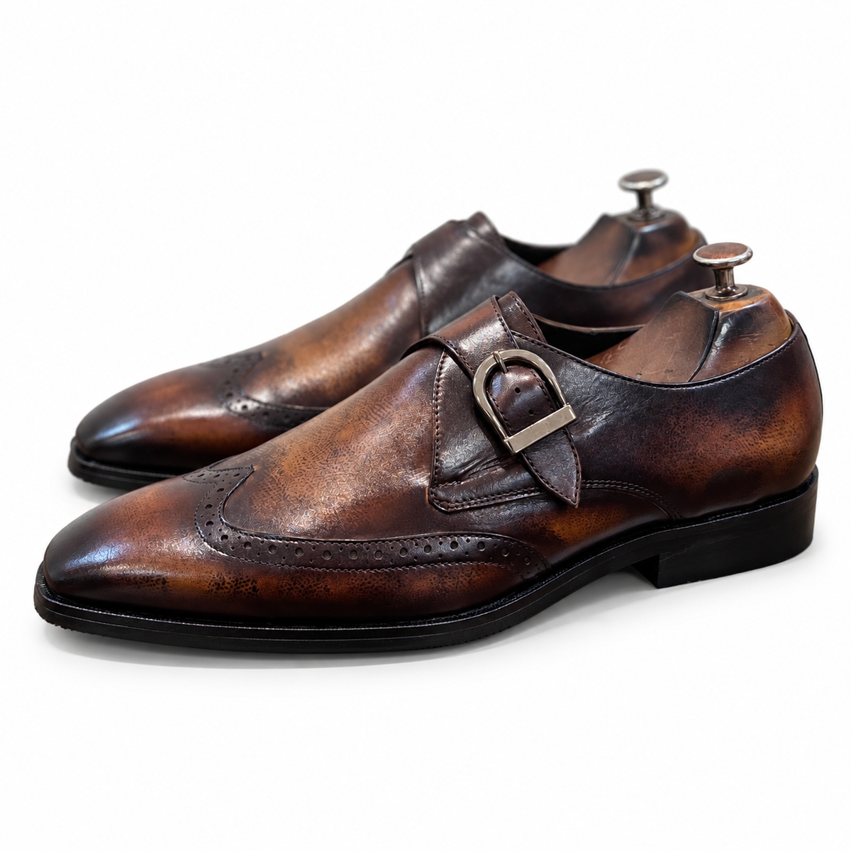 Tobacco Artisan Hand-Patina Single Monk Brogue Shoes