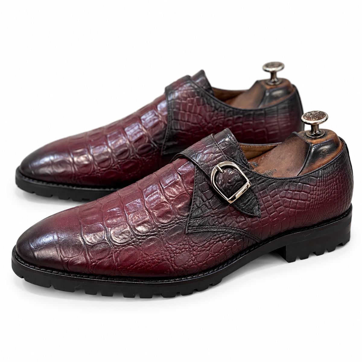 Bordeaux Croc-Embossed Monk Strap