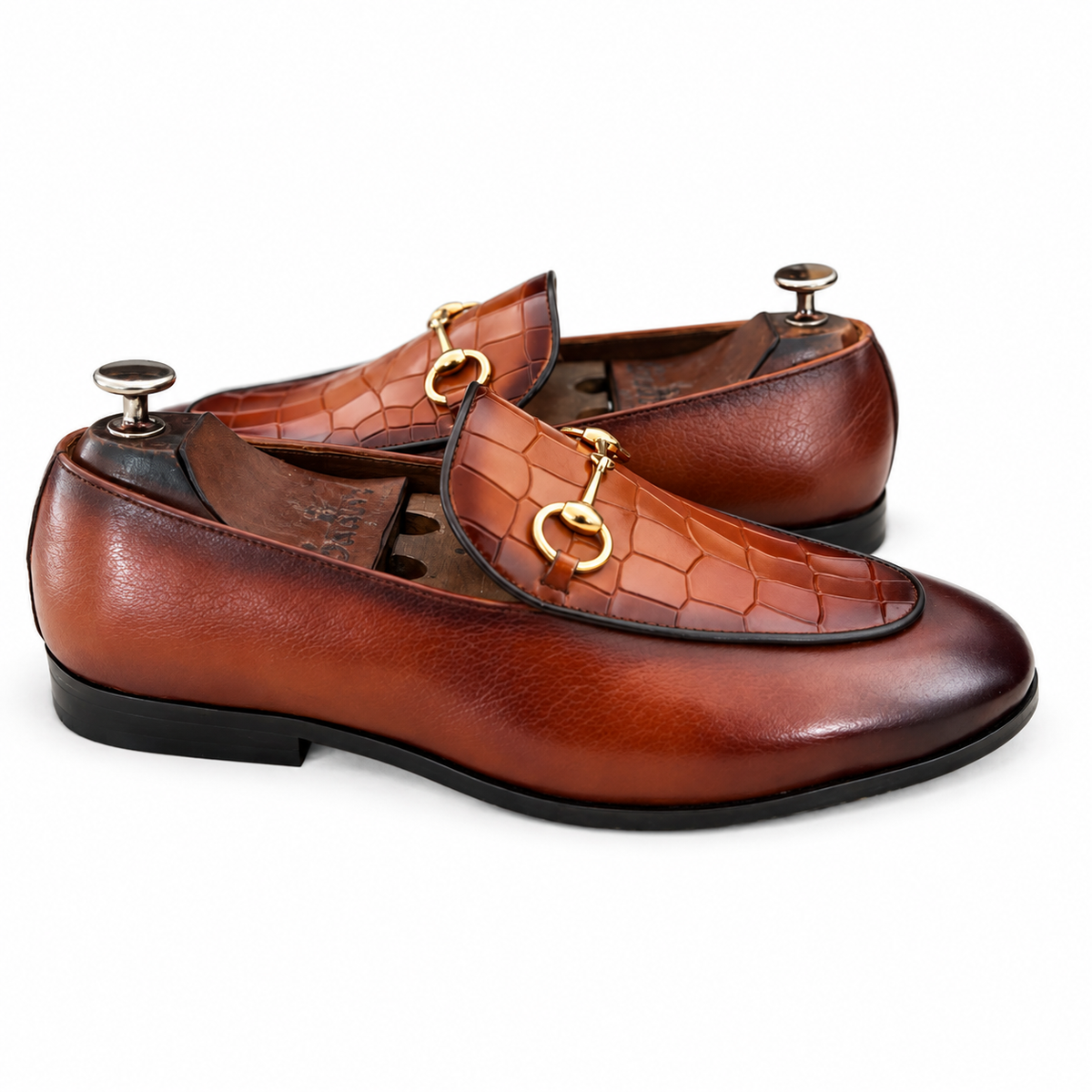Aurelio Antique Tan Croco Horsebit Loafers