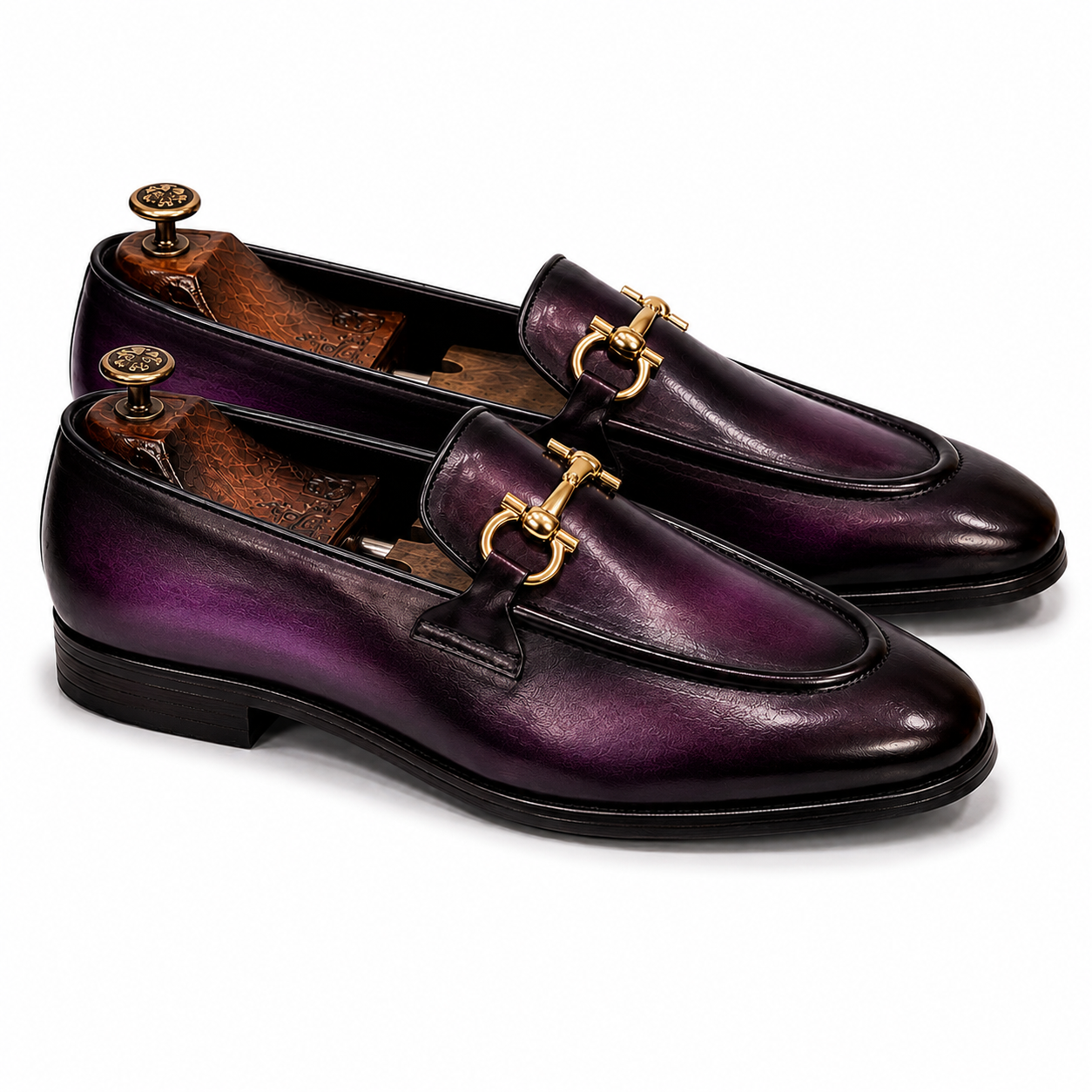 Deep Plum Horsebit Leather Loafers