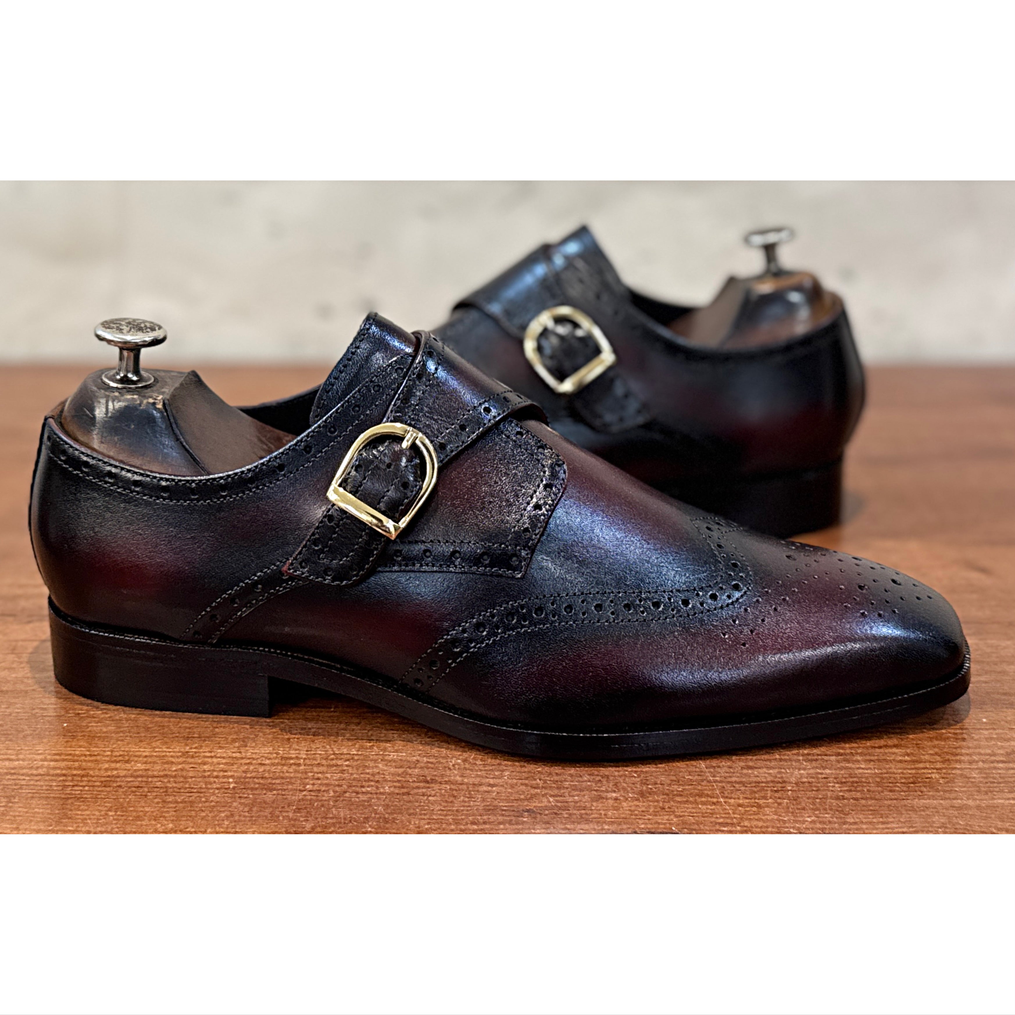 Savile Row Wingtip Monk Shoes – Bordeaux Noir