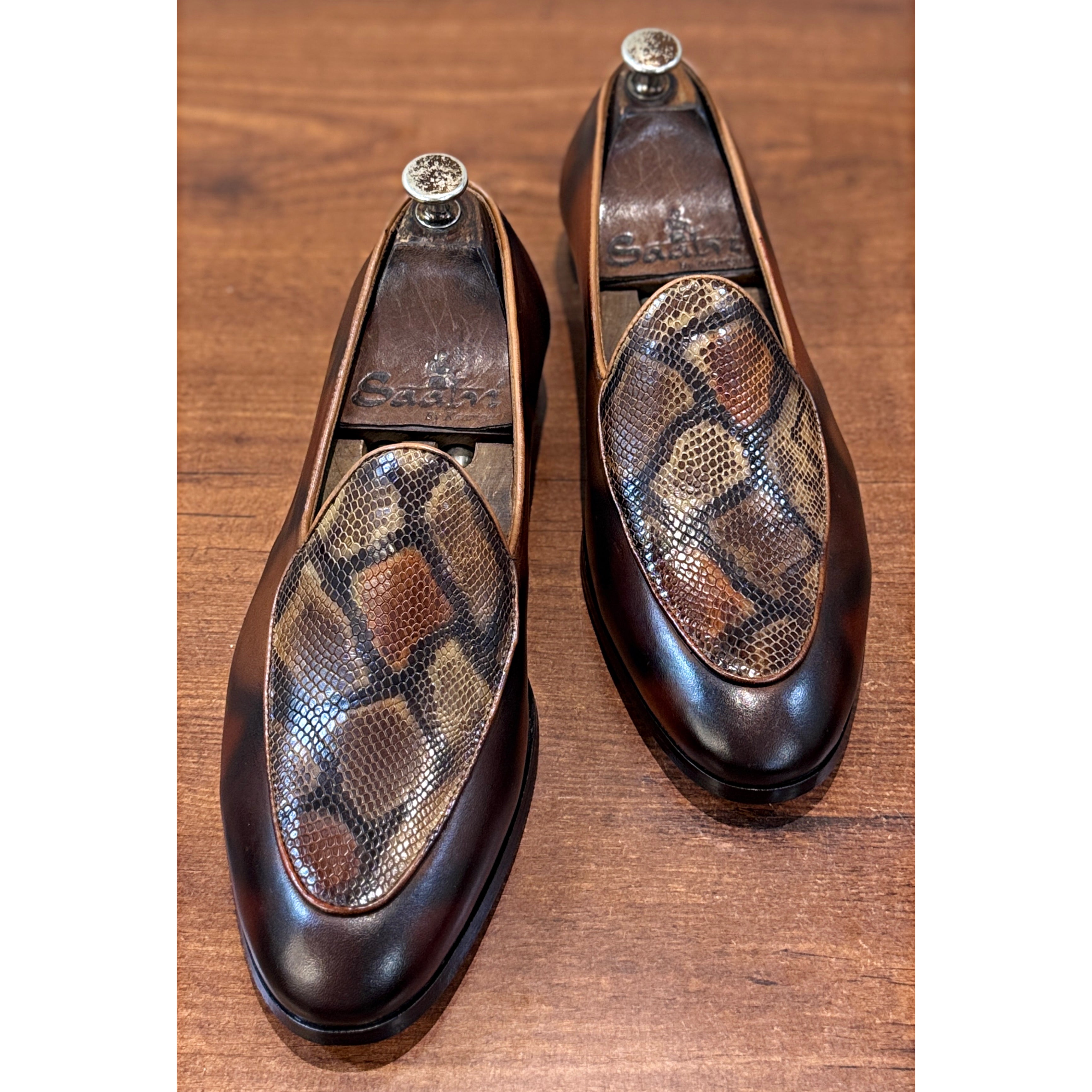 The Firenze Hand-Painted Belgian Loafers – Brown Patina