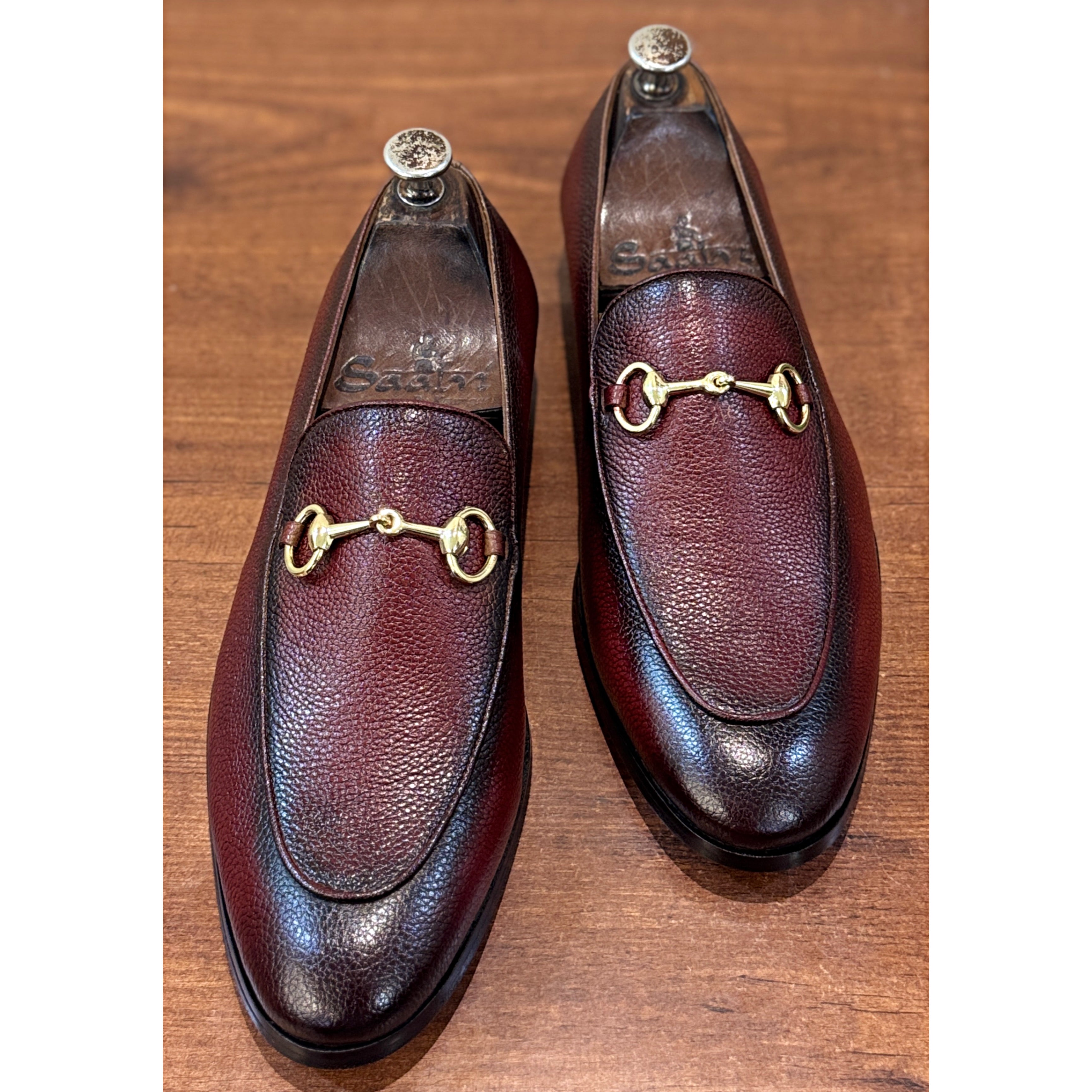 The Astor Bordeaux Pebble Leather Horsebit Loafers
