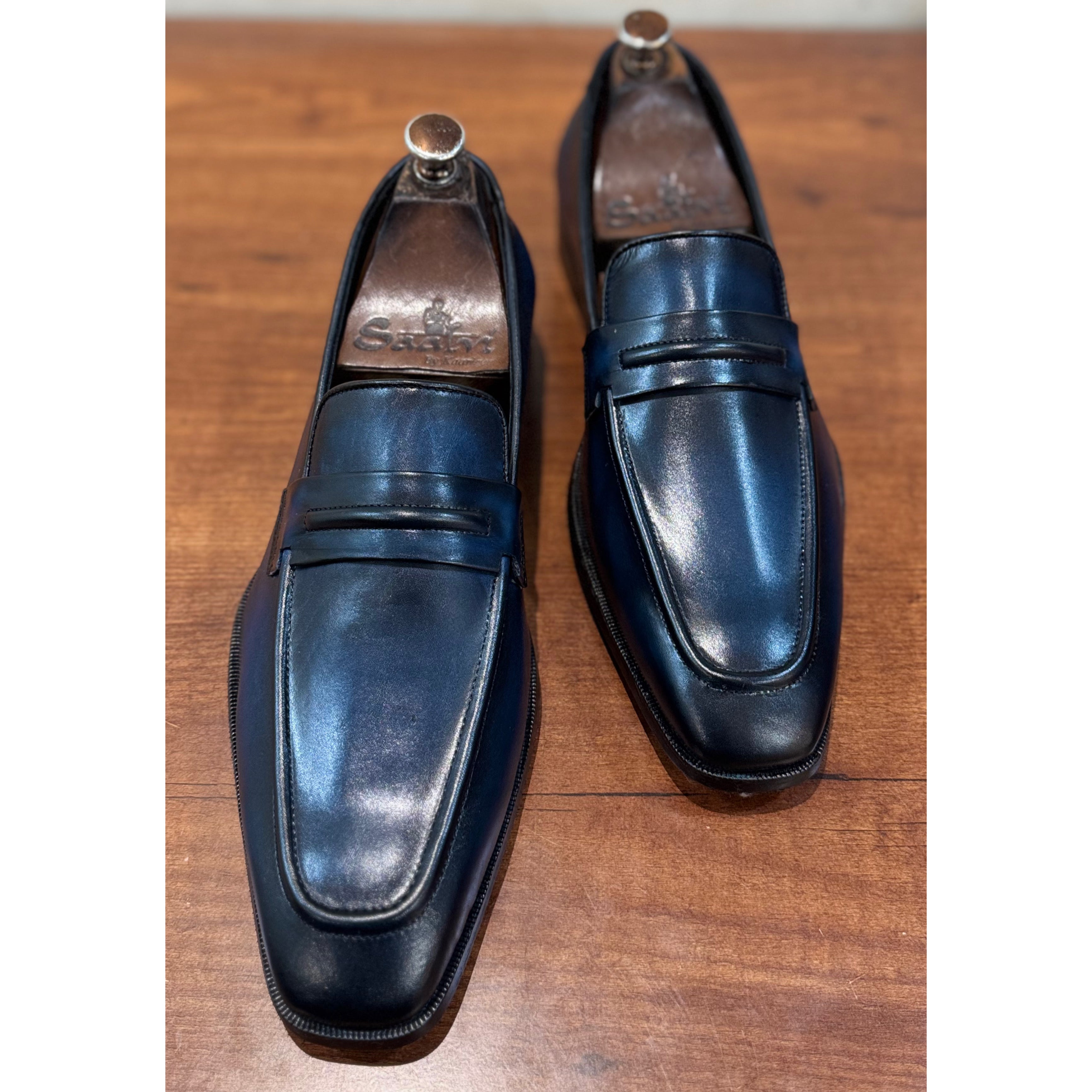 Blue Hand Finished Penny Loafers