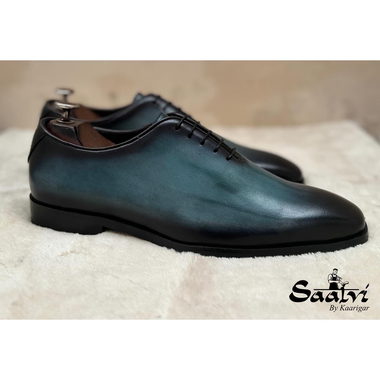 Aqua Wholecut Hand Patina Oxfords