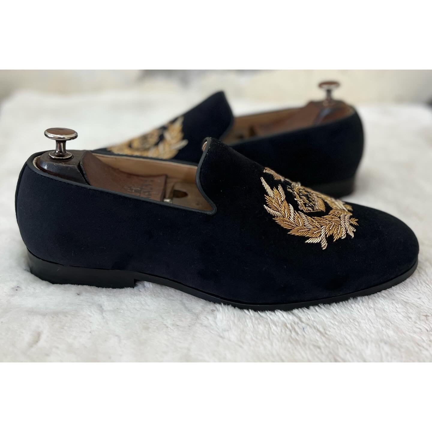 Black Crown Embroidery Slipons