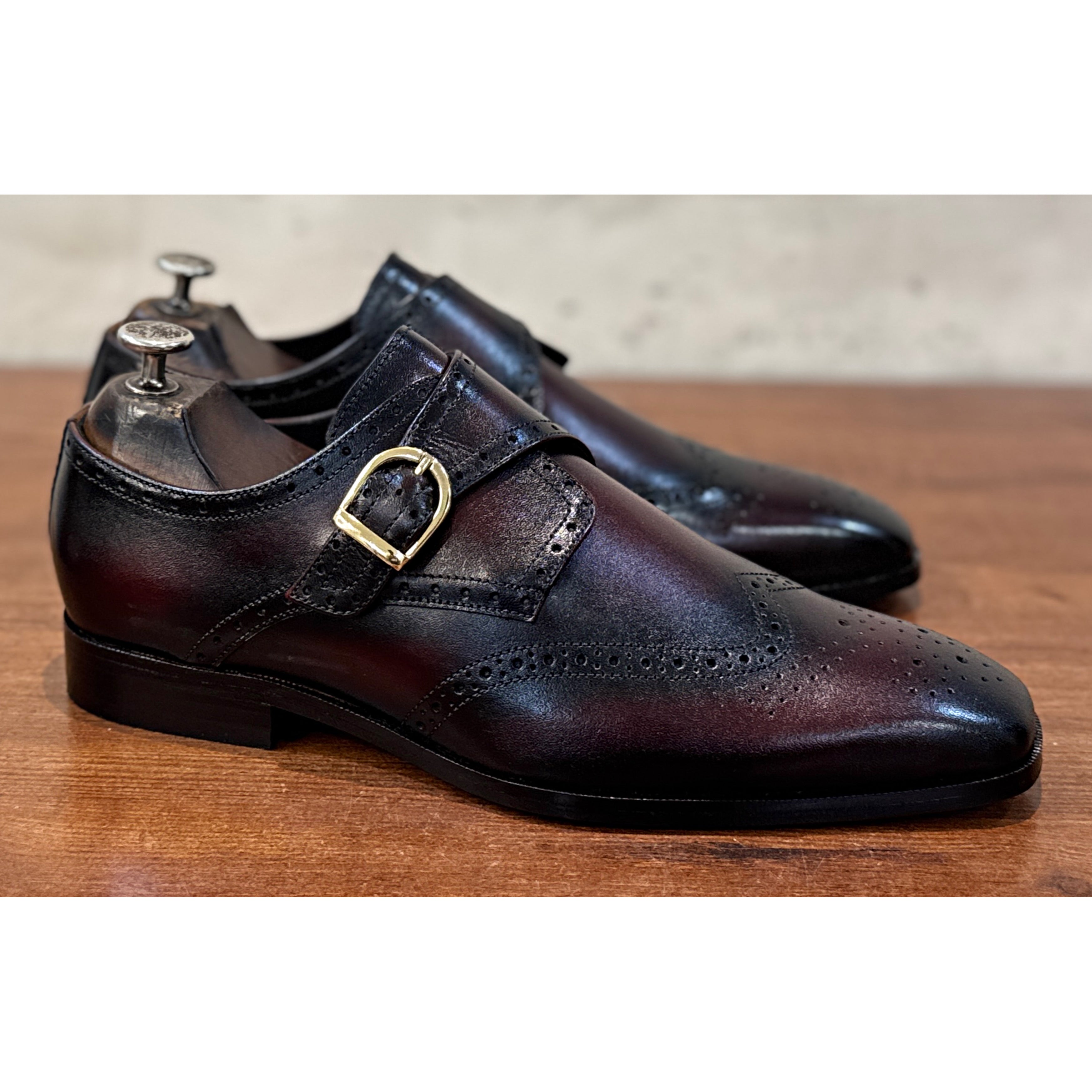 Savile Row Wingtip Monk Shoes – Bordeaux Noir