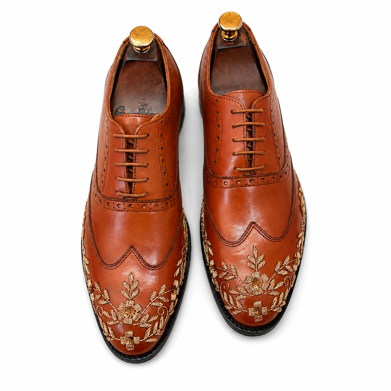 AURELIO COGNAC Embroidery Oxfords