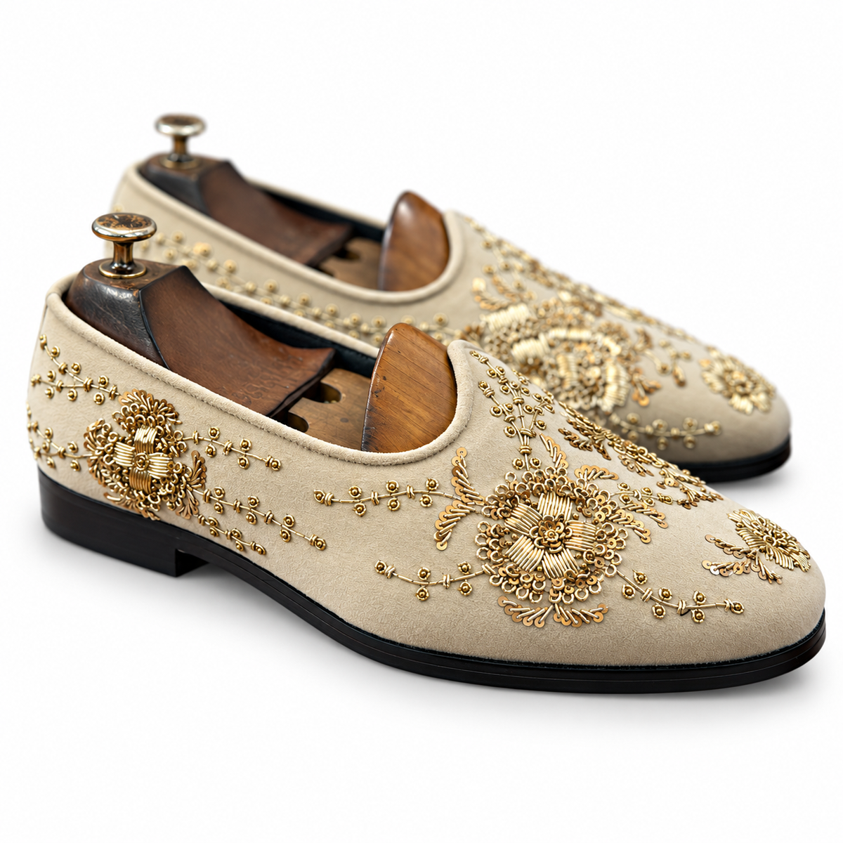 Jalsa Cream Velvet Zardosi Embroidered Loafers