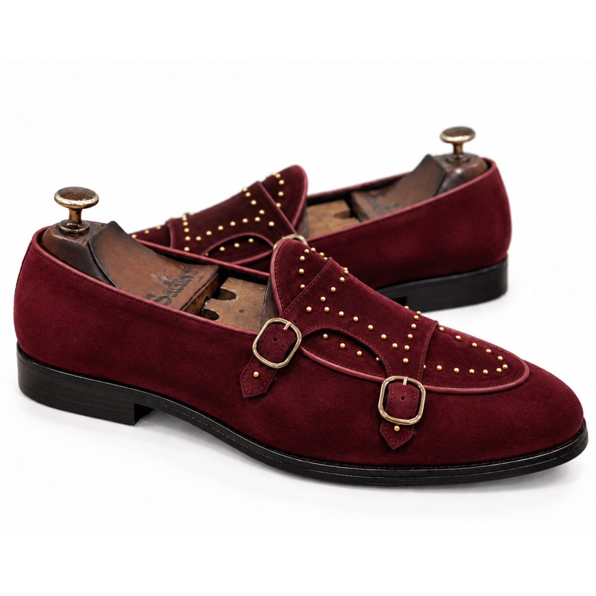 Bordeaux Royale Studded Double Monk Straps