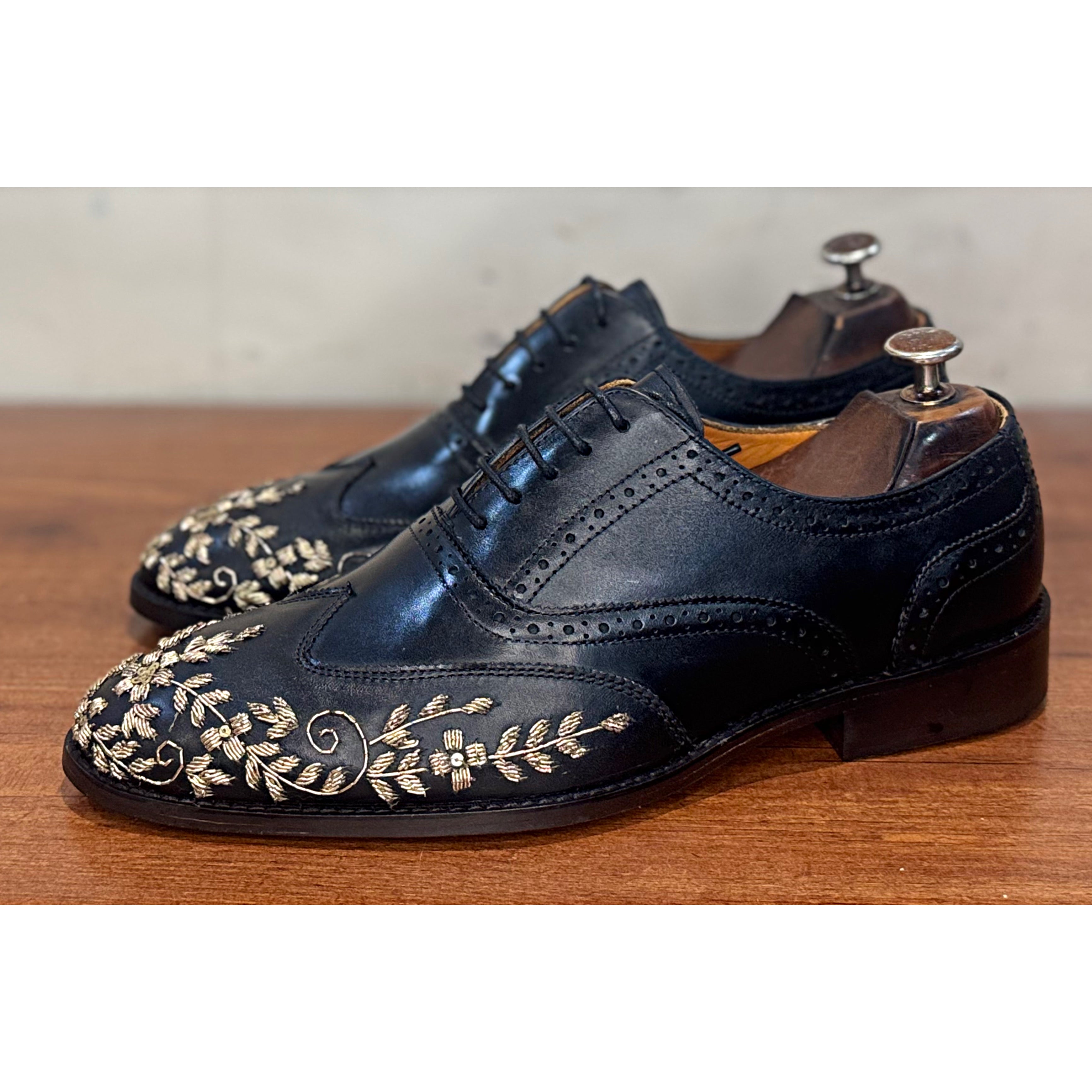 Golden Zardosi Wingtip Black Lace ups
