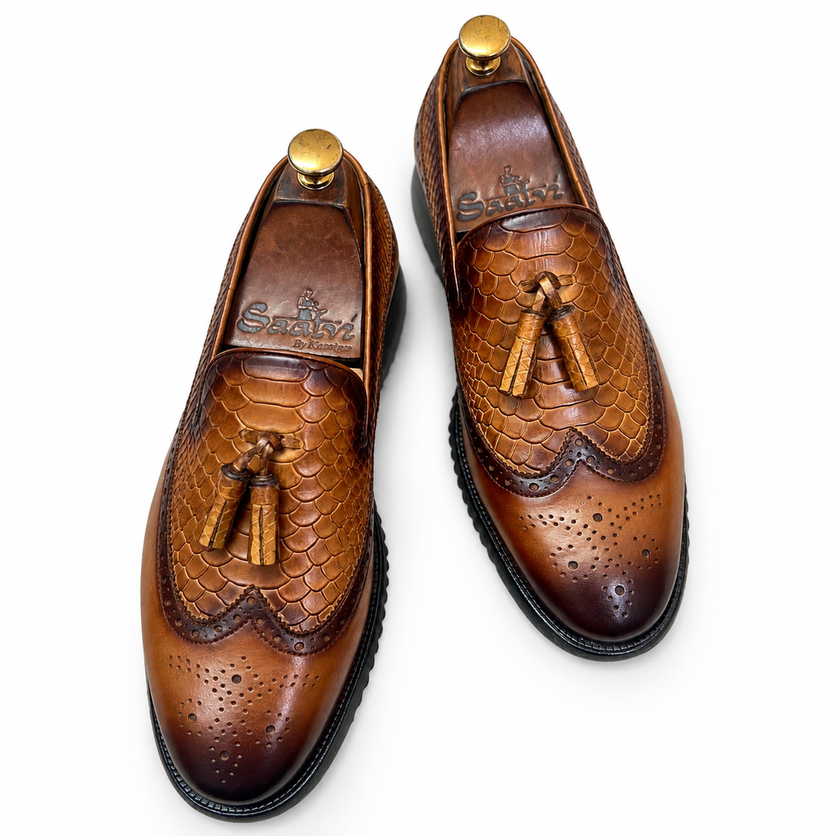Verdant Cognac Lightweight Wingtip Tassel Loafers