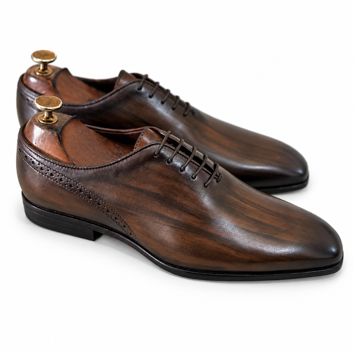Saalvi Heritage Brown Hand-Patina Leather Oxford Shoes for Men