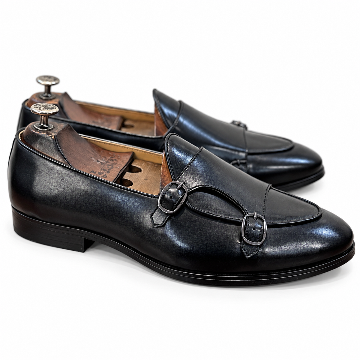 Executive Black Belgian Double Monk Loafers