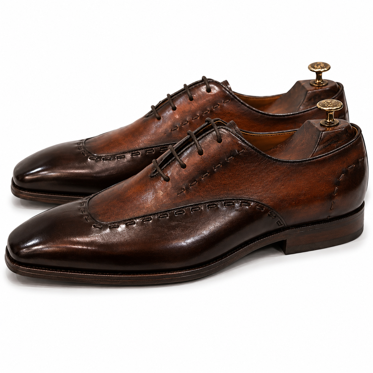Royal Burnished Brown Leather Apron Toe Derby Shoes