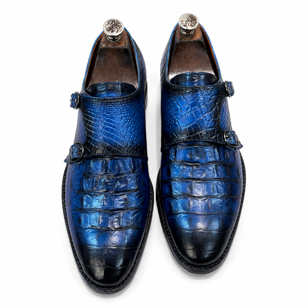 Cobalt Croc Double Monk Strap Shoes
