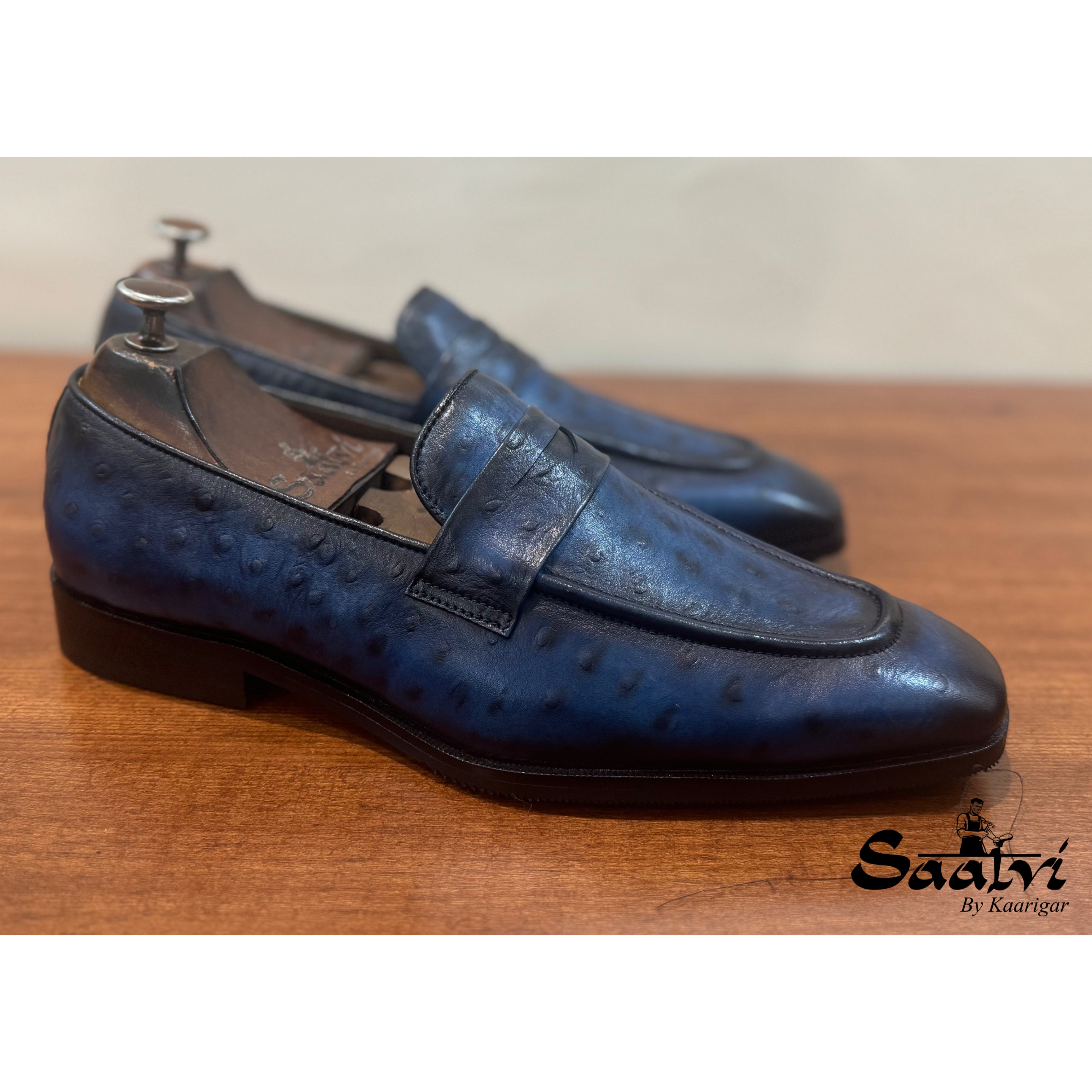 Penny Loafers Blue Ostrich