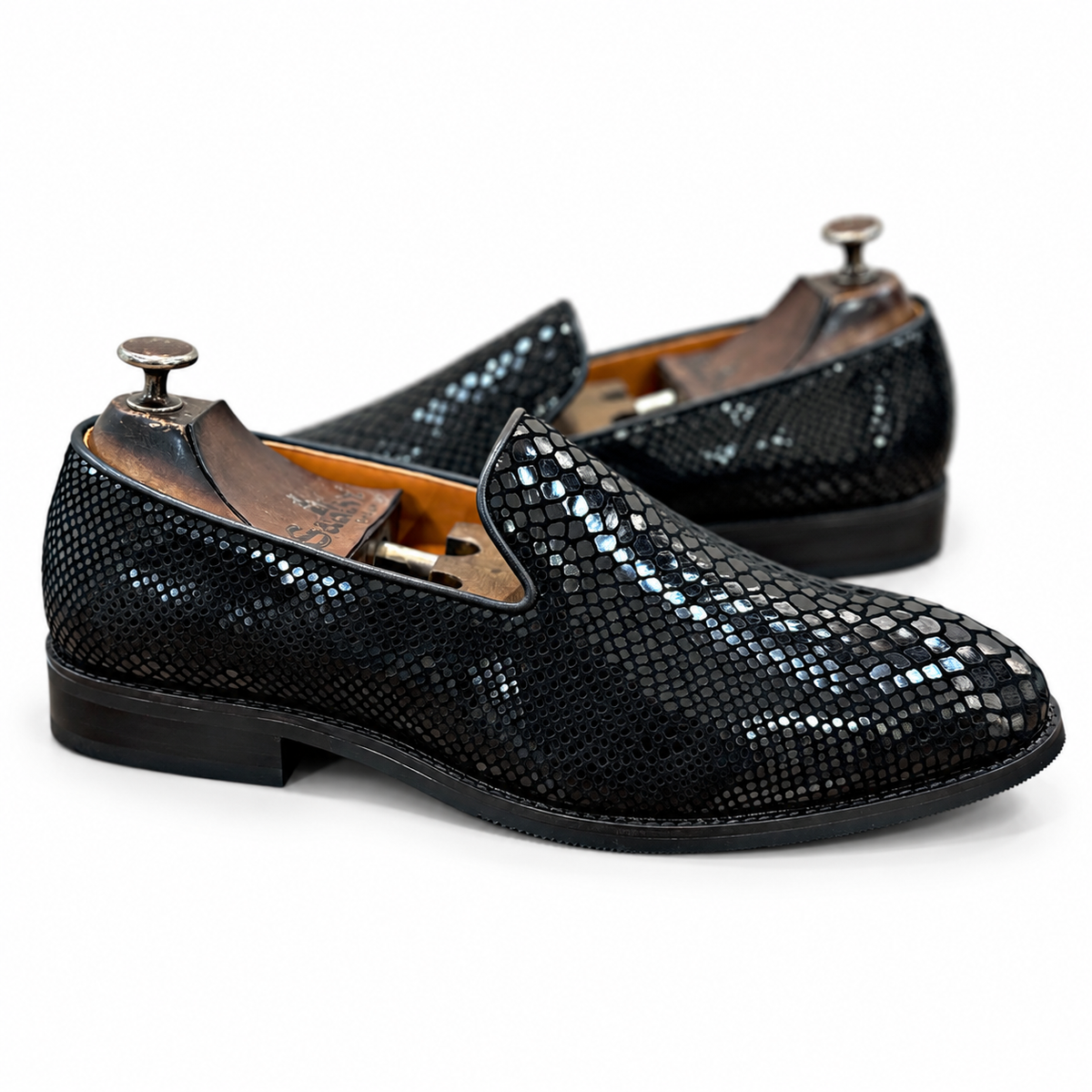 Noir Obsidian Snake Foil Loafers