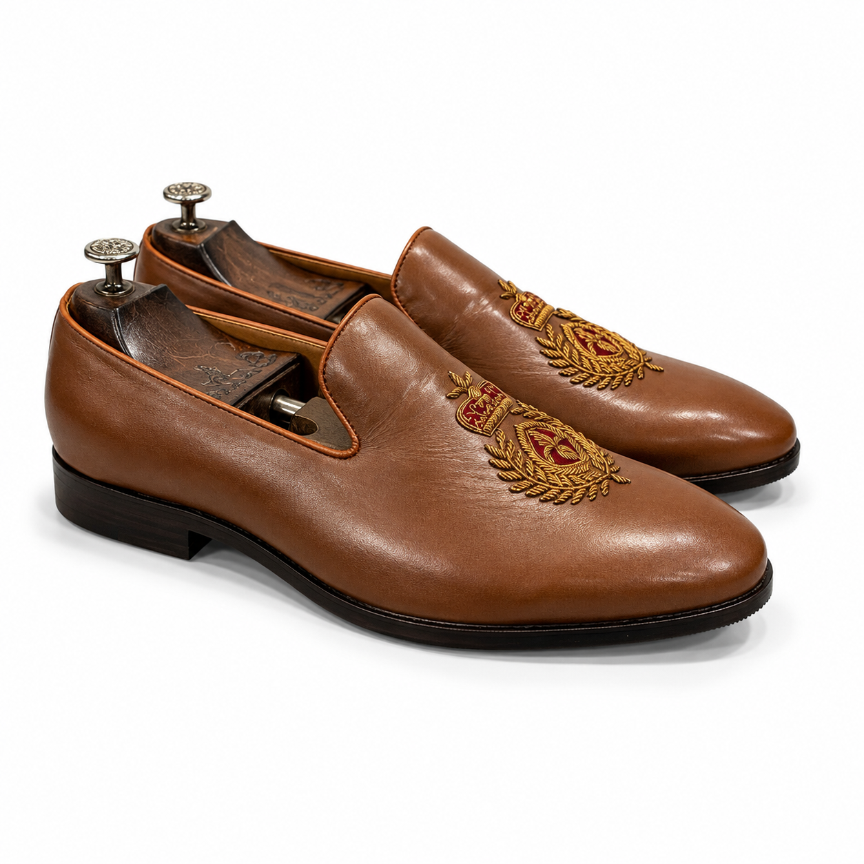 Royal Heritage Brown Embroidered Loafers