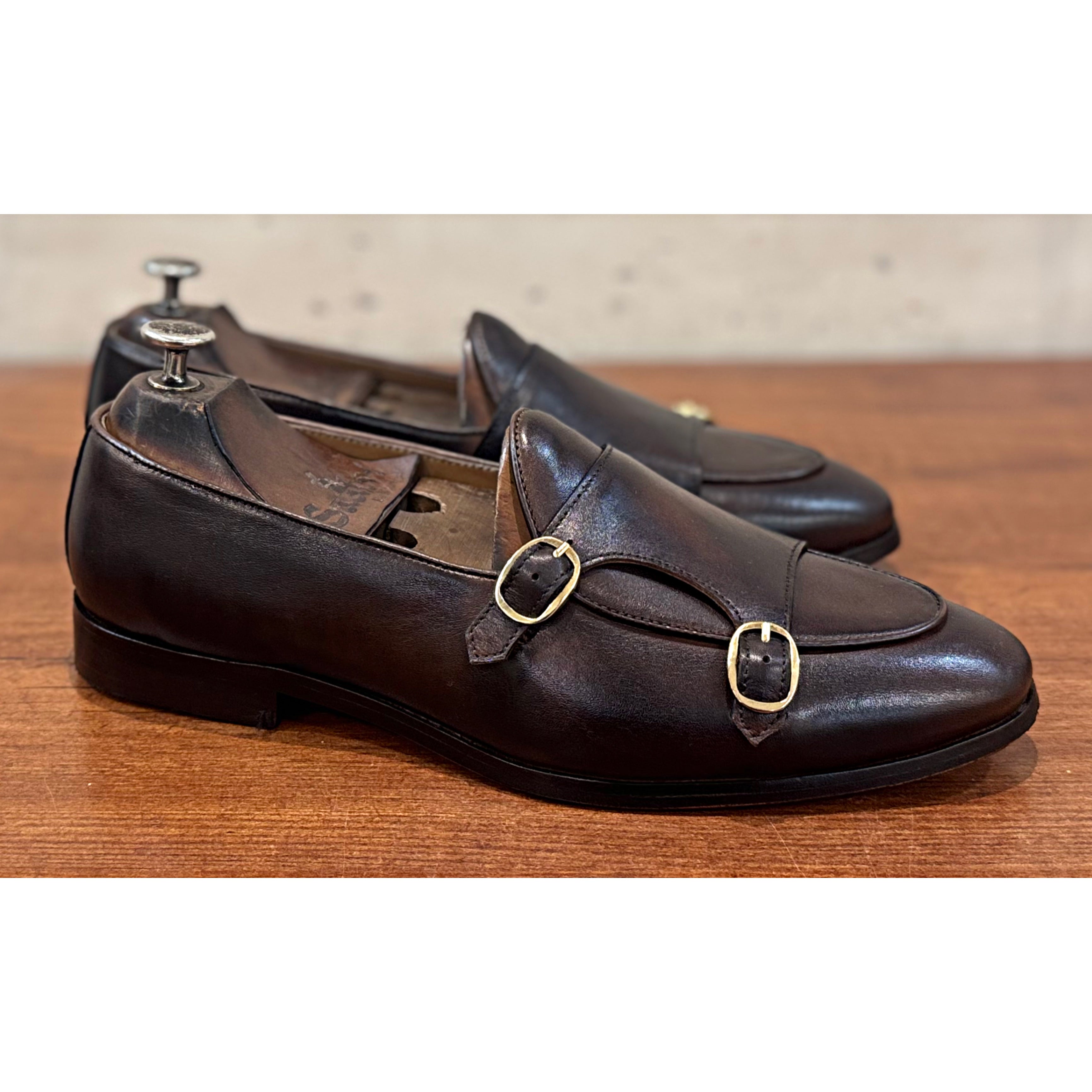 Brown Monk Strap Loafers Hand Patina