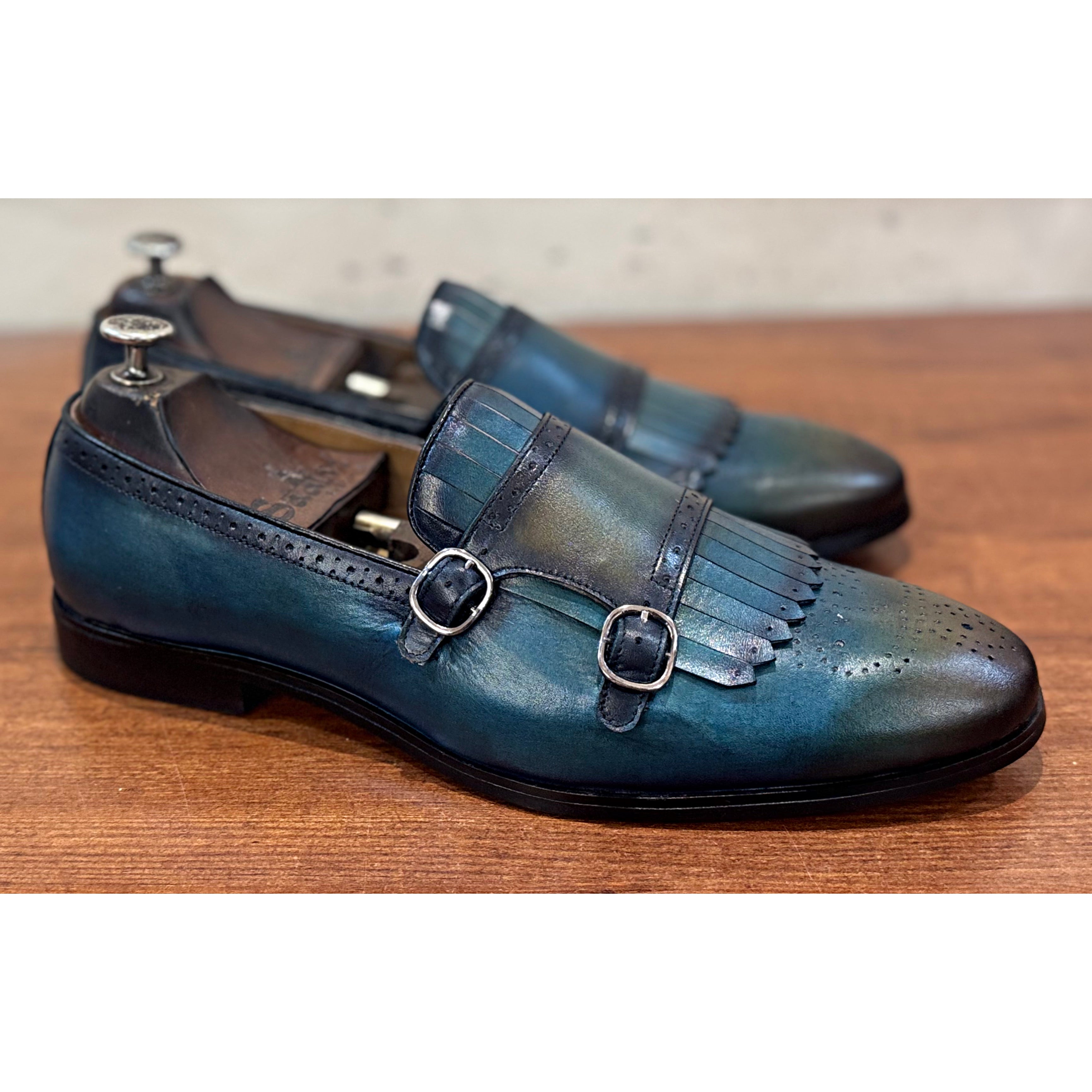 Double Strap Monk Fringes Aqua