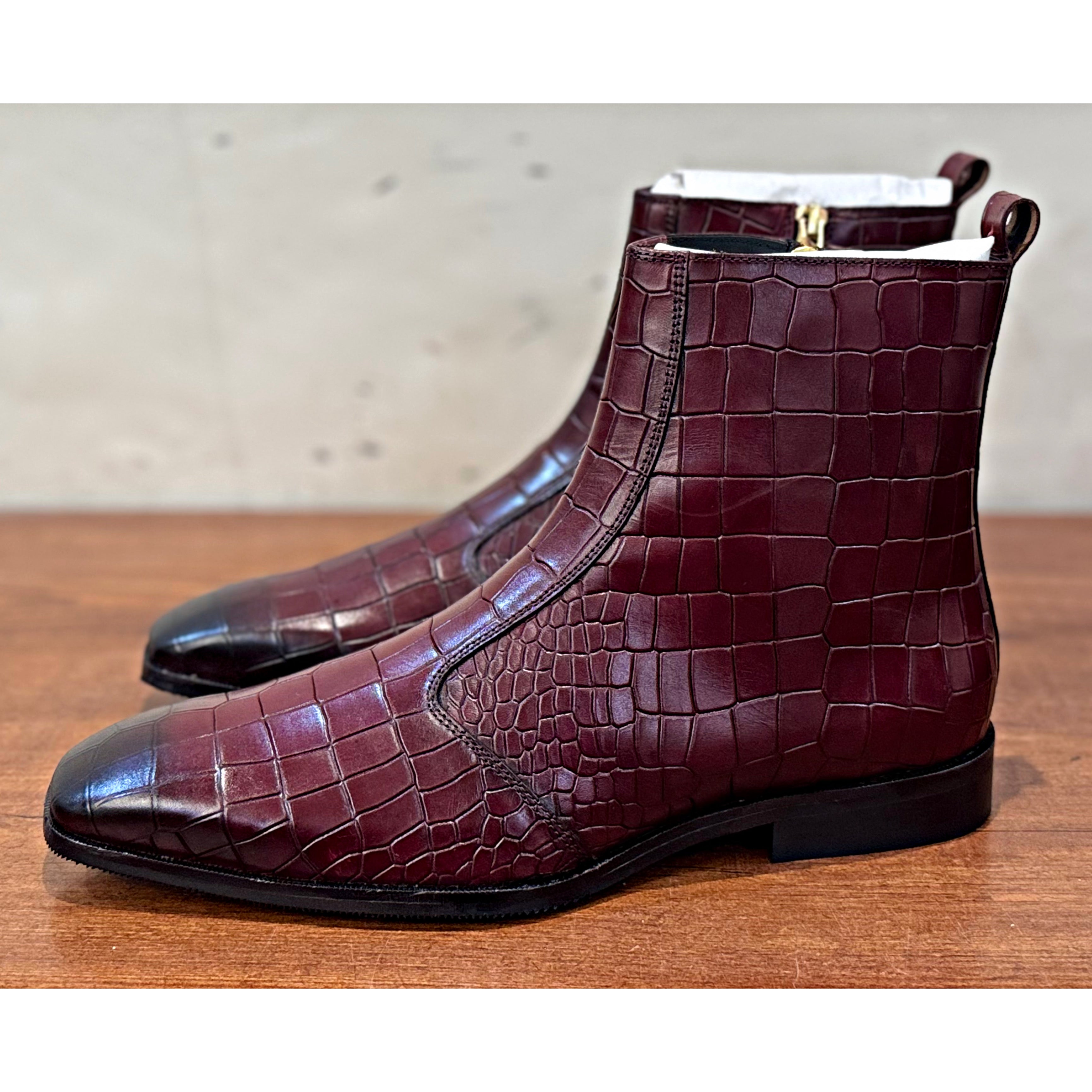 Croco Boots Bordo Hand Patina